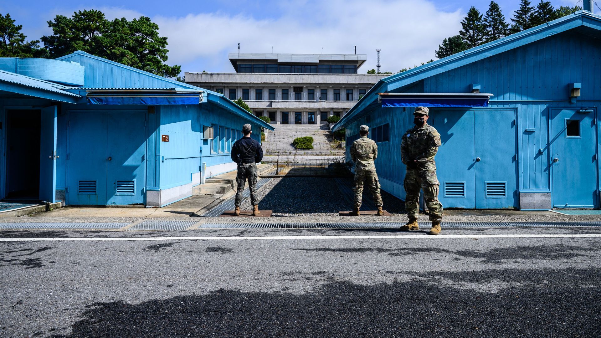 The military demarcation line separating North and South Korea, at the Joint Security Area (JSA) of the Demilitarized Zone (DMZ) in the truce village of Panmunjom on October 4, 2022.