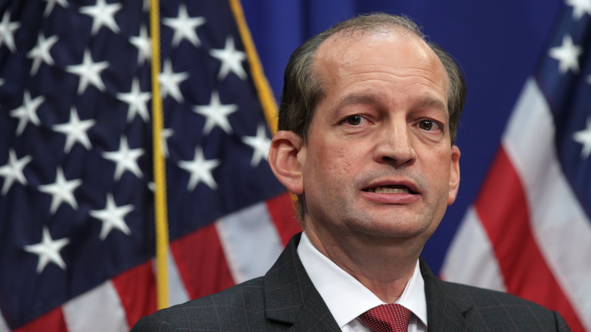  Secretary of Labor Alex Acosta speaks during a press conference July 10.