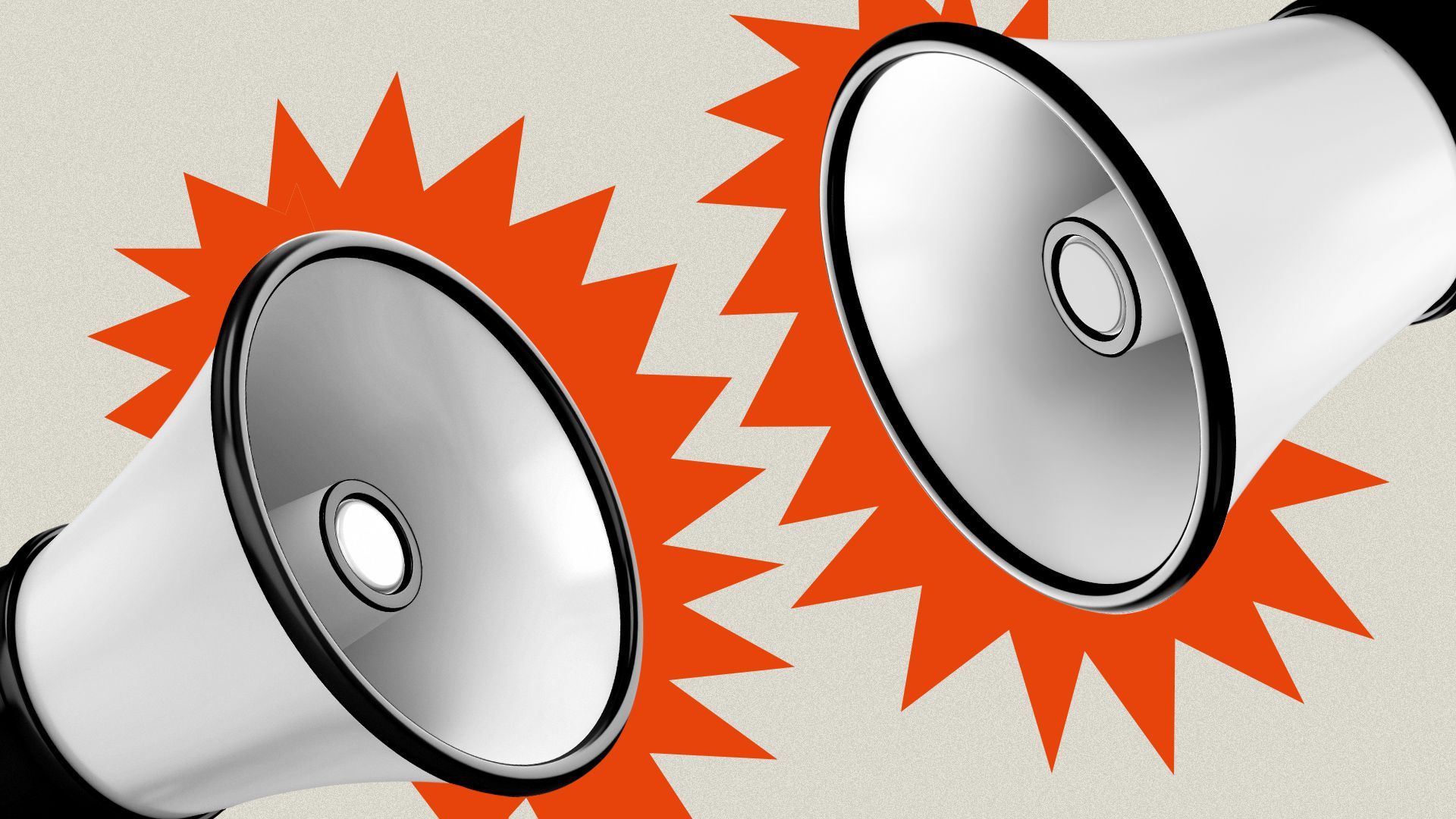 Illustration of two megaphones facing off, shouting at each other with abstract vector shapes behind the megaphones indicating loud noises.