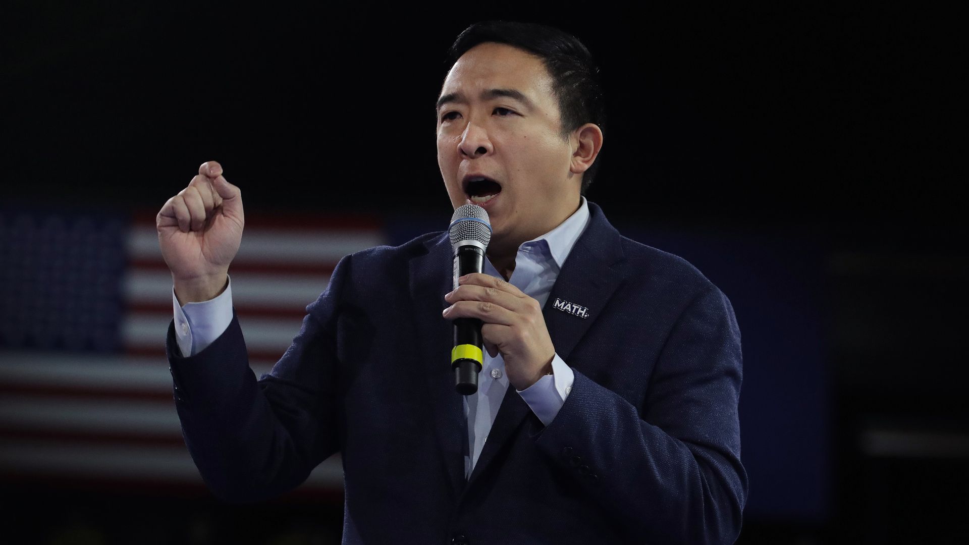 Former Democratic presidential candidate Andrew Yang speaks during the 100 Club Dinner at SNHIU on February 08, 2020 in Manchester, New Hampshire. 