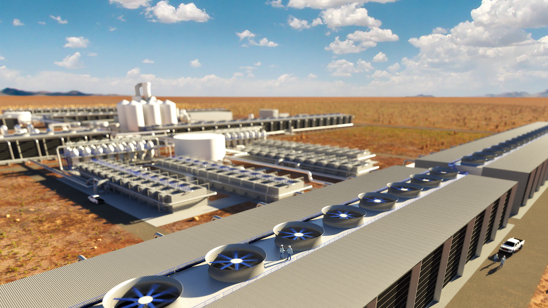 Artist's rendering of Carbon Engineering's planned direct air capture plant in the Permian Basin.