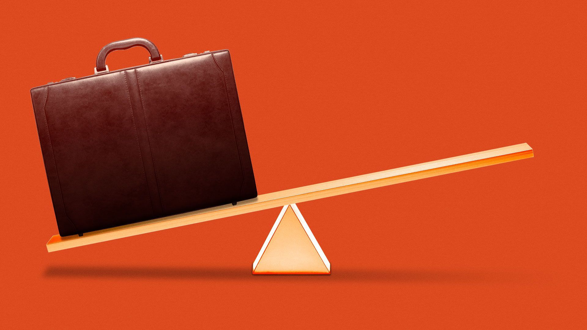 Illustration of seesaw with large briefcase weighting one side down