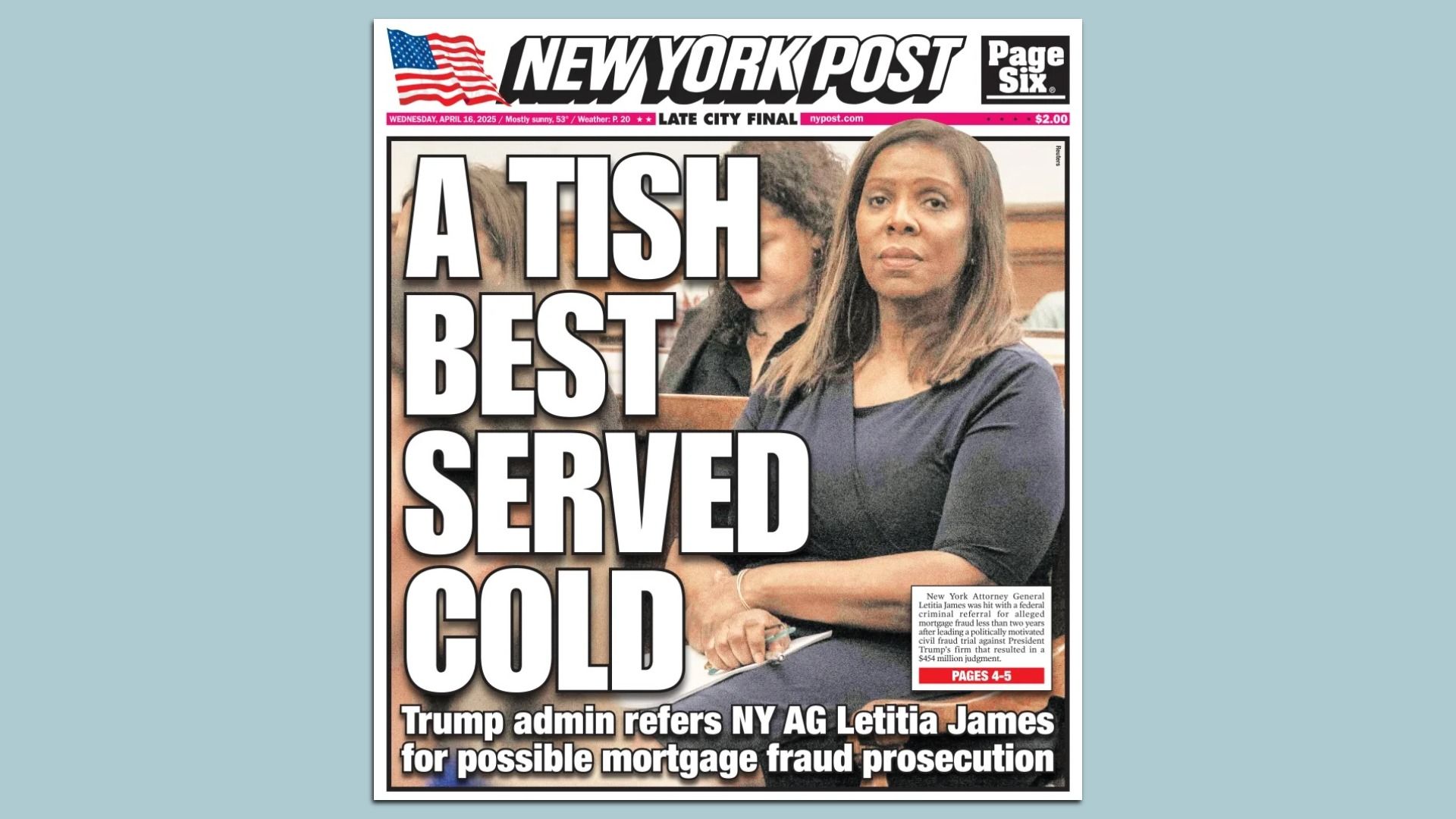 Today's New York Post cover 