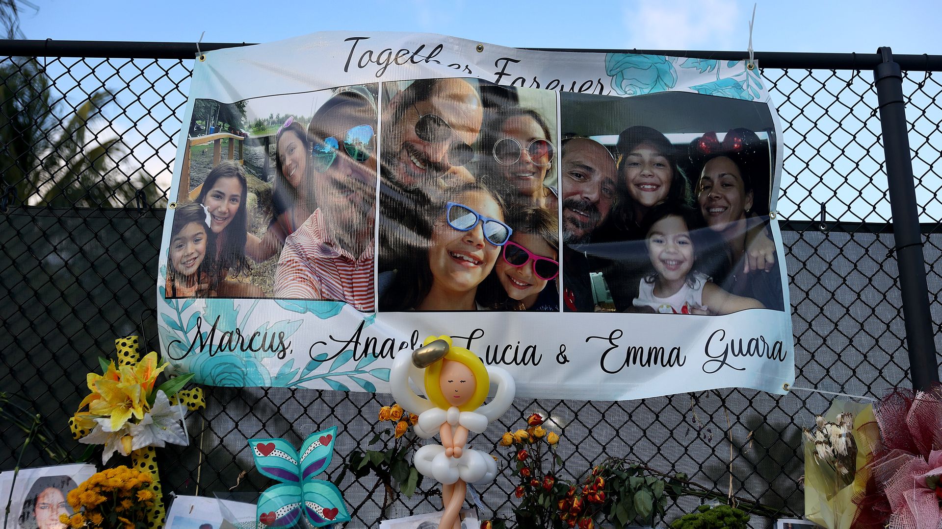 Part of a memorial for the victims of the Champlain Towers condo collapse in Surfside on July 15.