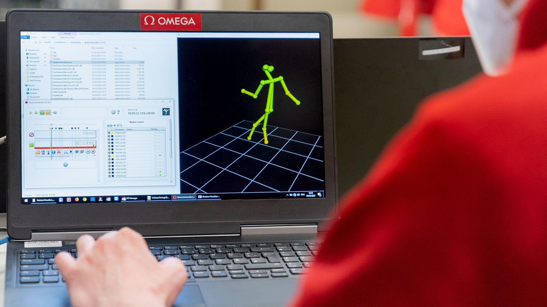 A laptop showing Omega's system for measuring jumps in figure skating