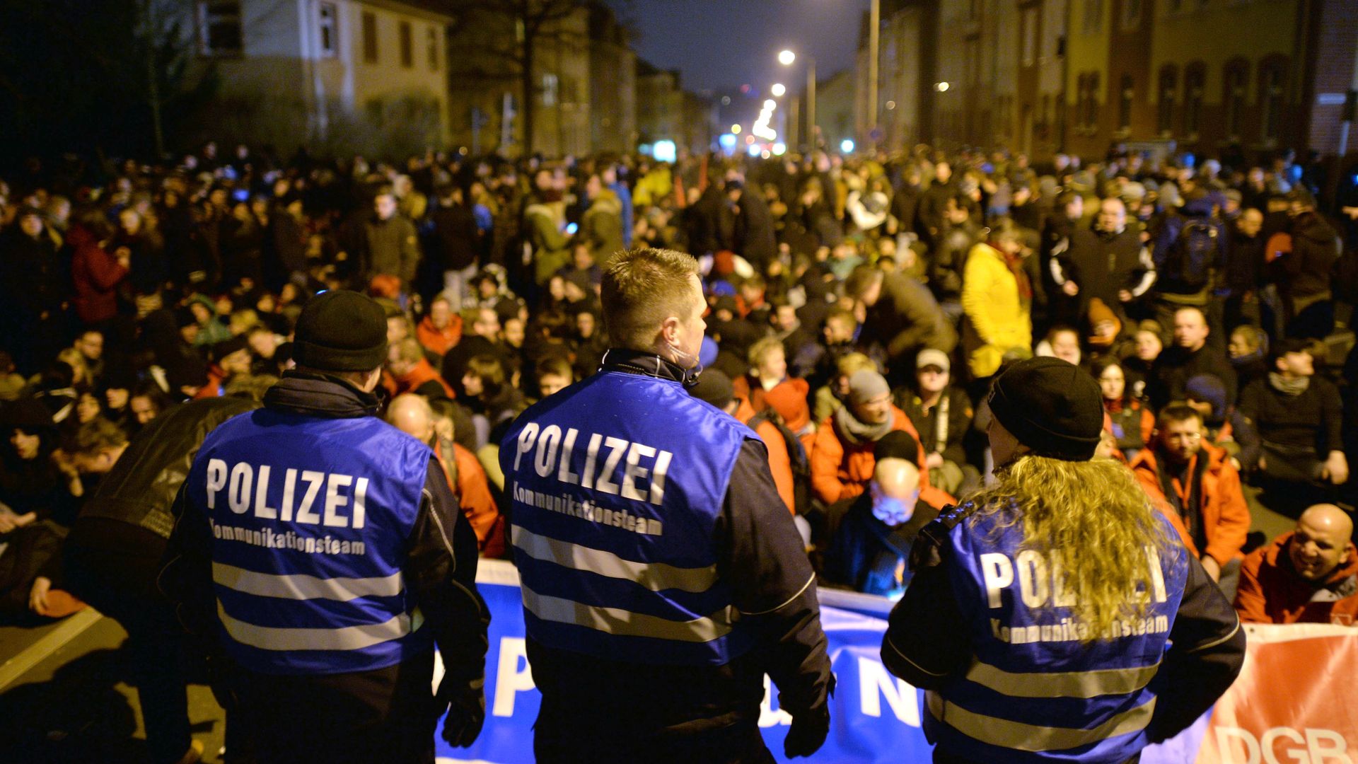 Police watch over a peaceful rally