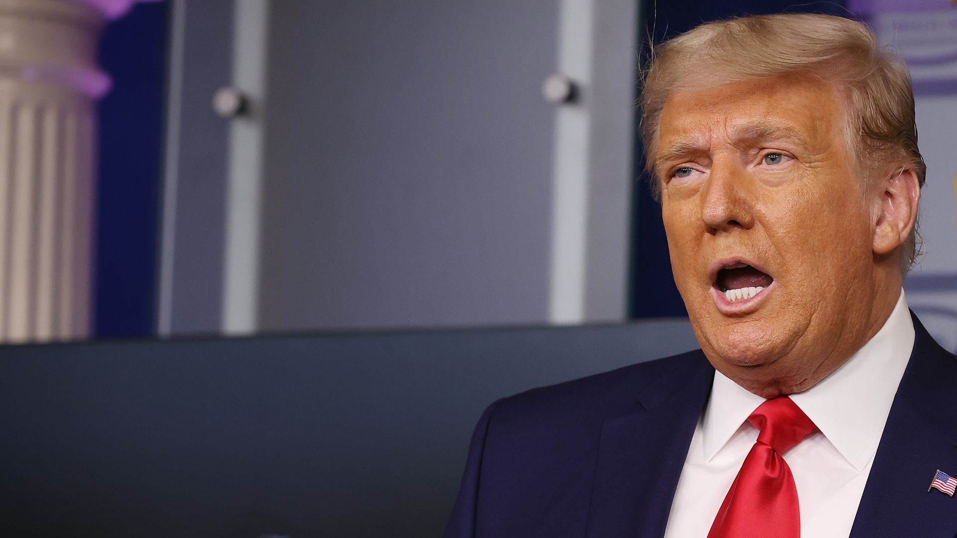 President Donald Trump speaks to the press in the James Brady Press Briefing Room at the White House on November 24