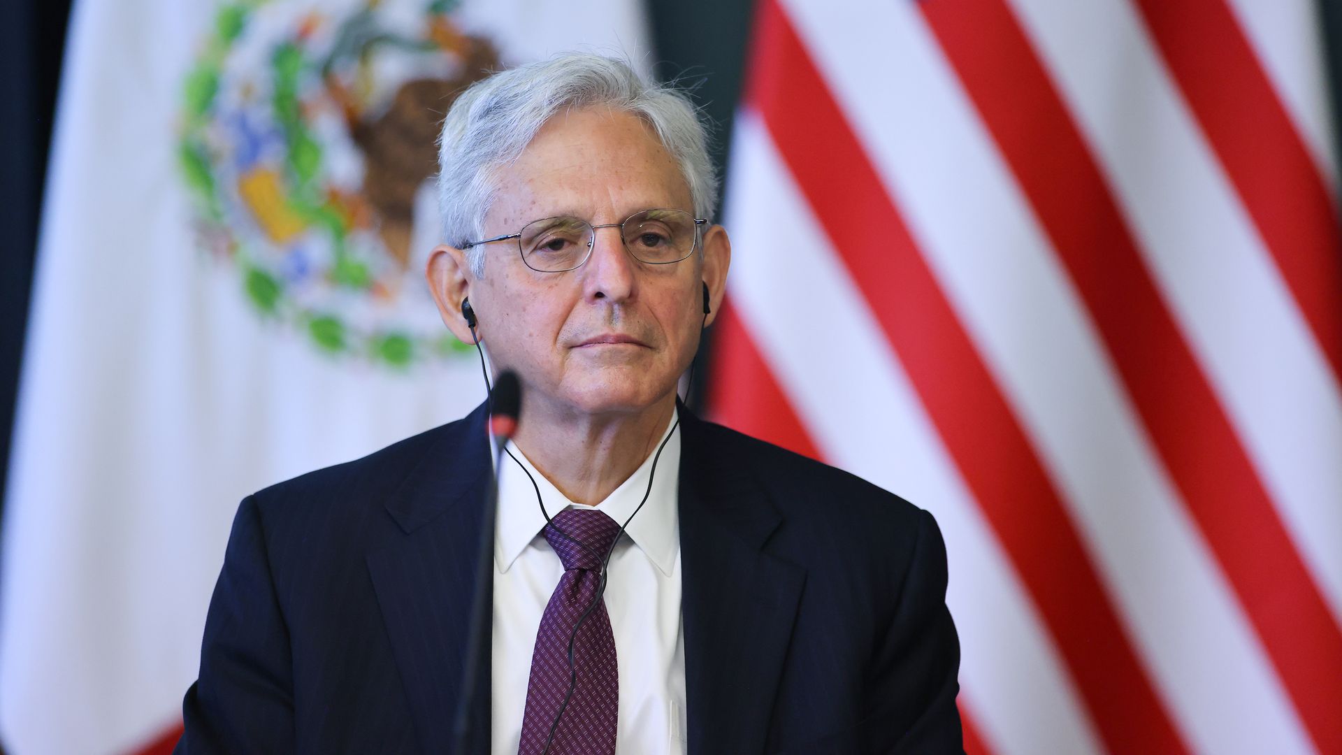  Attorney General Merrick Garland during a news conference a on October 08, 2021 in Mexico City, Mexico.