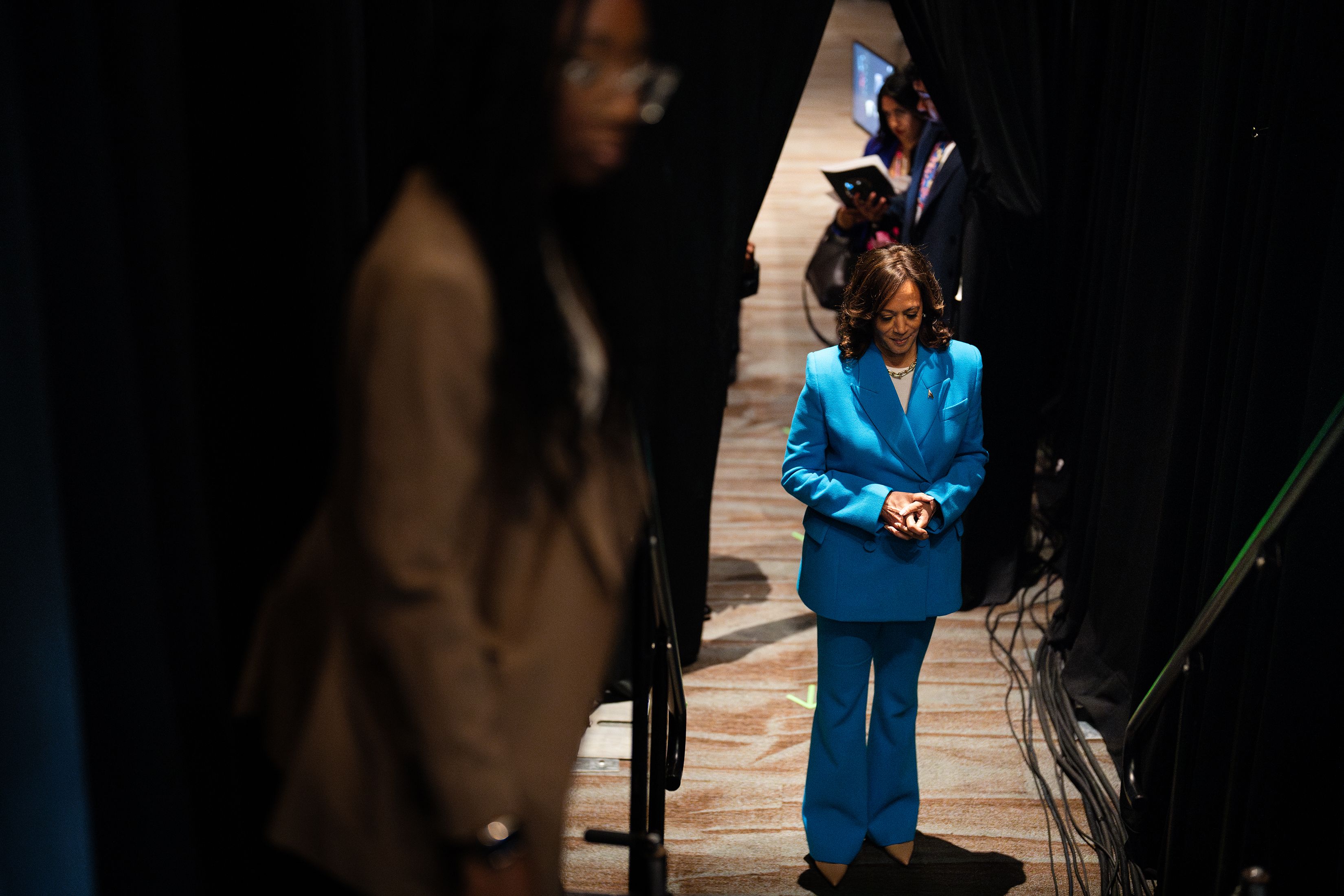 Vice President Kamala Harris waits to speak at the Essence Festival of Culture in New Orleans on July 6.