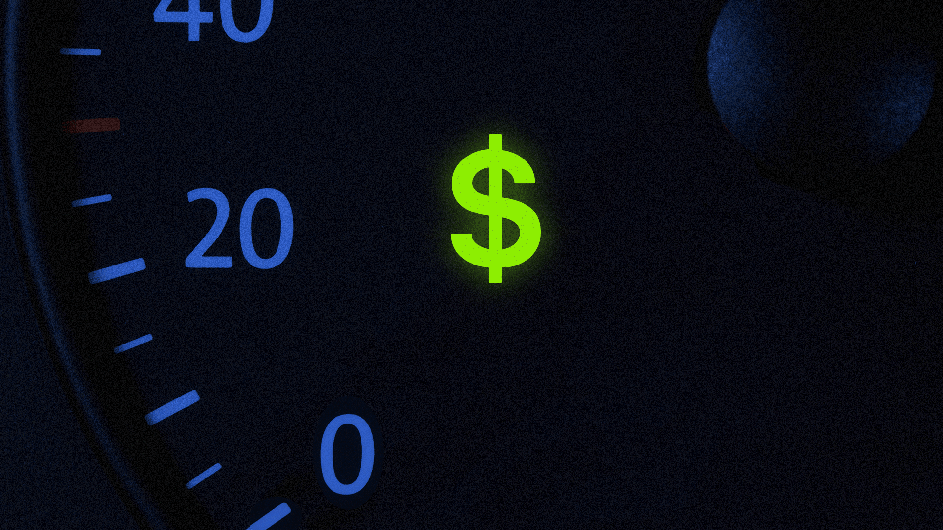 Illustration of a car blinker light shaped like a dollar bill sign. 