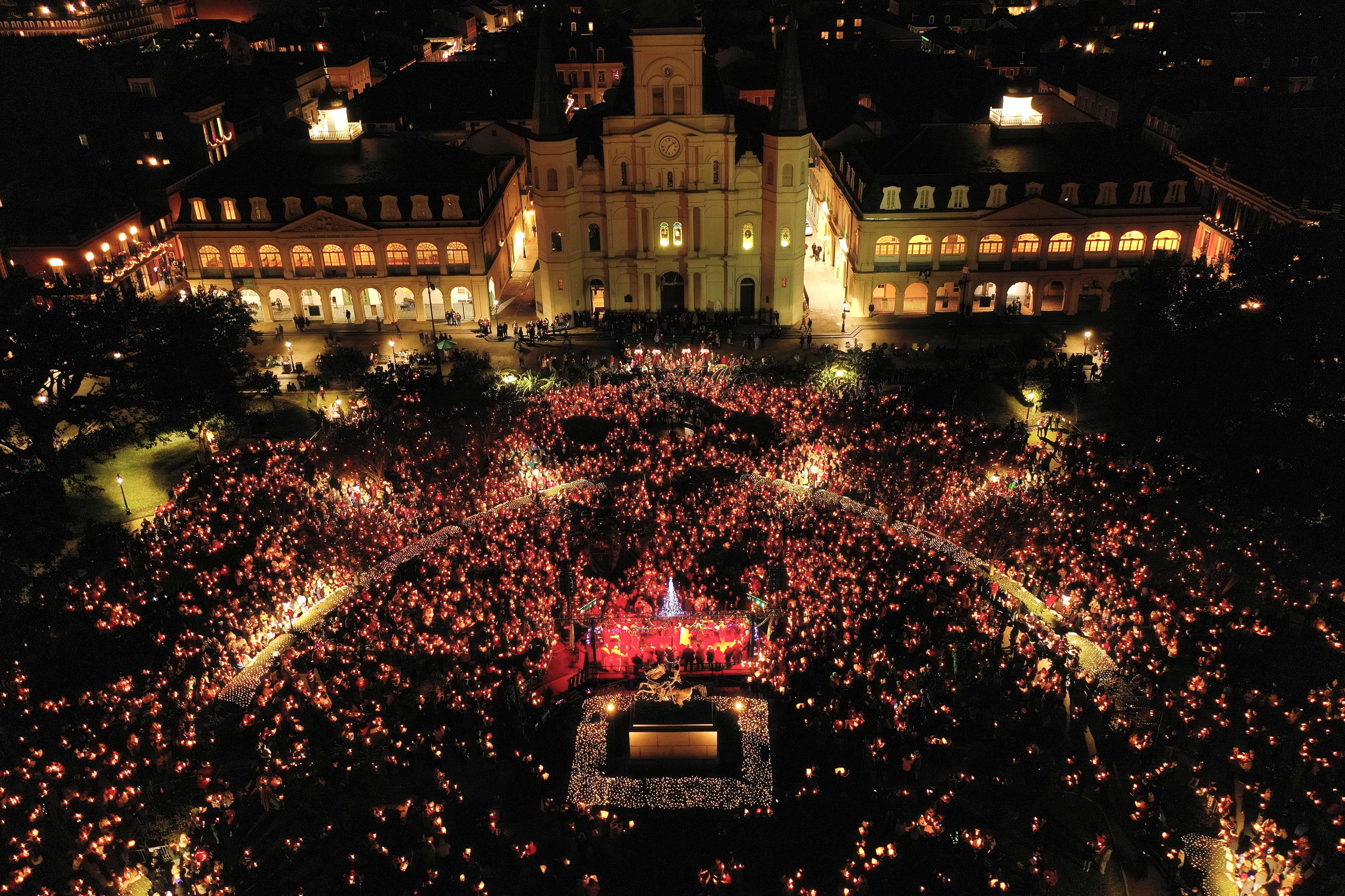Photo shows Jackson Square during Caroling in the Square