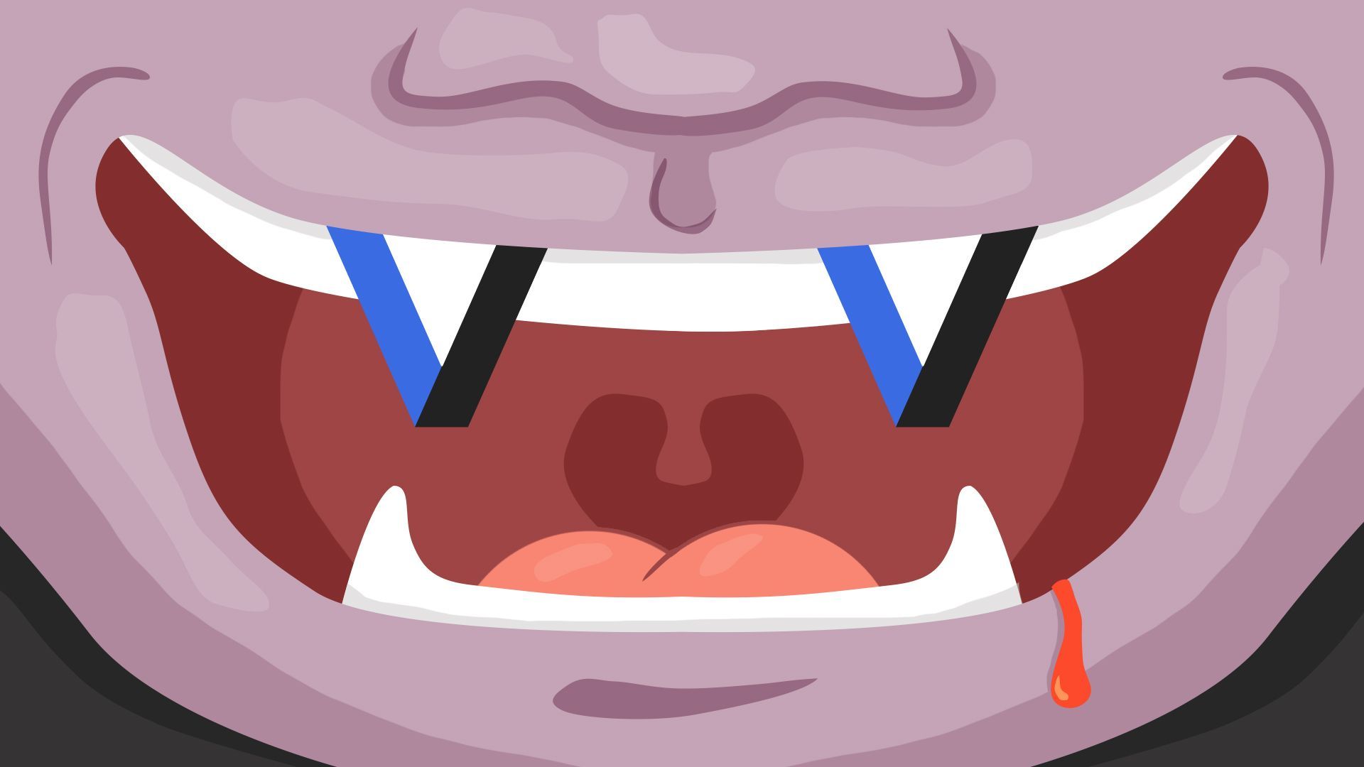 Illustration of a vampire with front teeth as the Axios logo