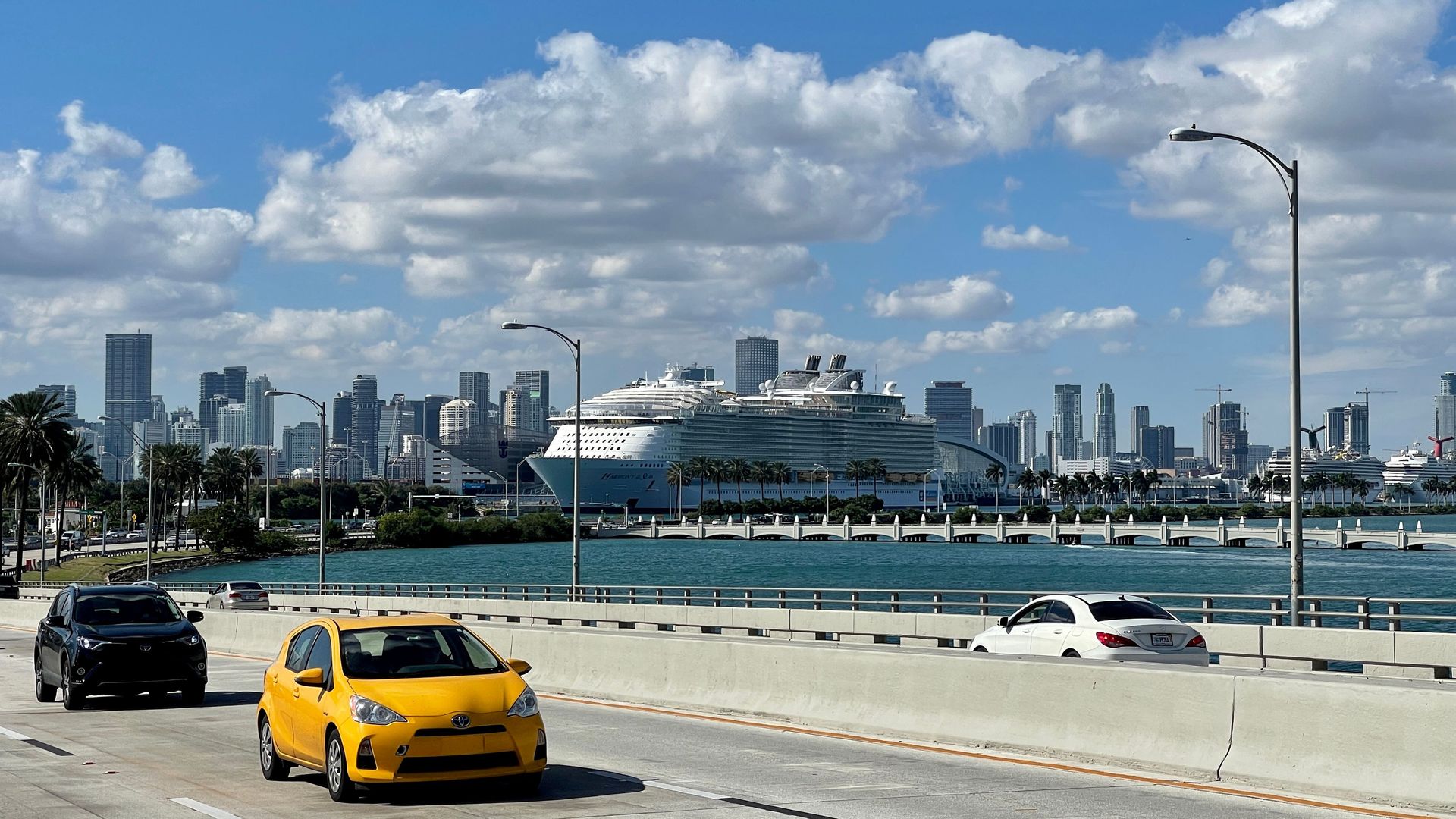  Royal Caribbean International's "The Harmony of the Seas" moored in a port in Miami, Florida, in December 2020.