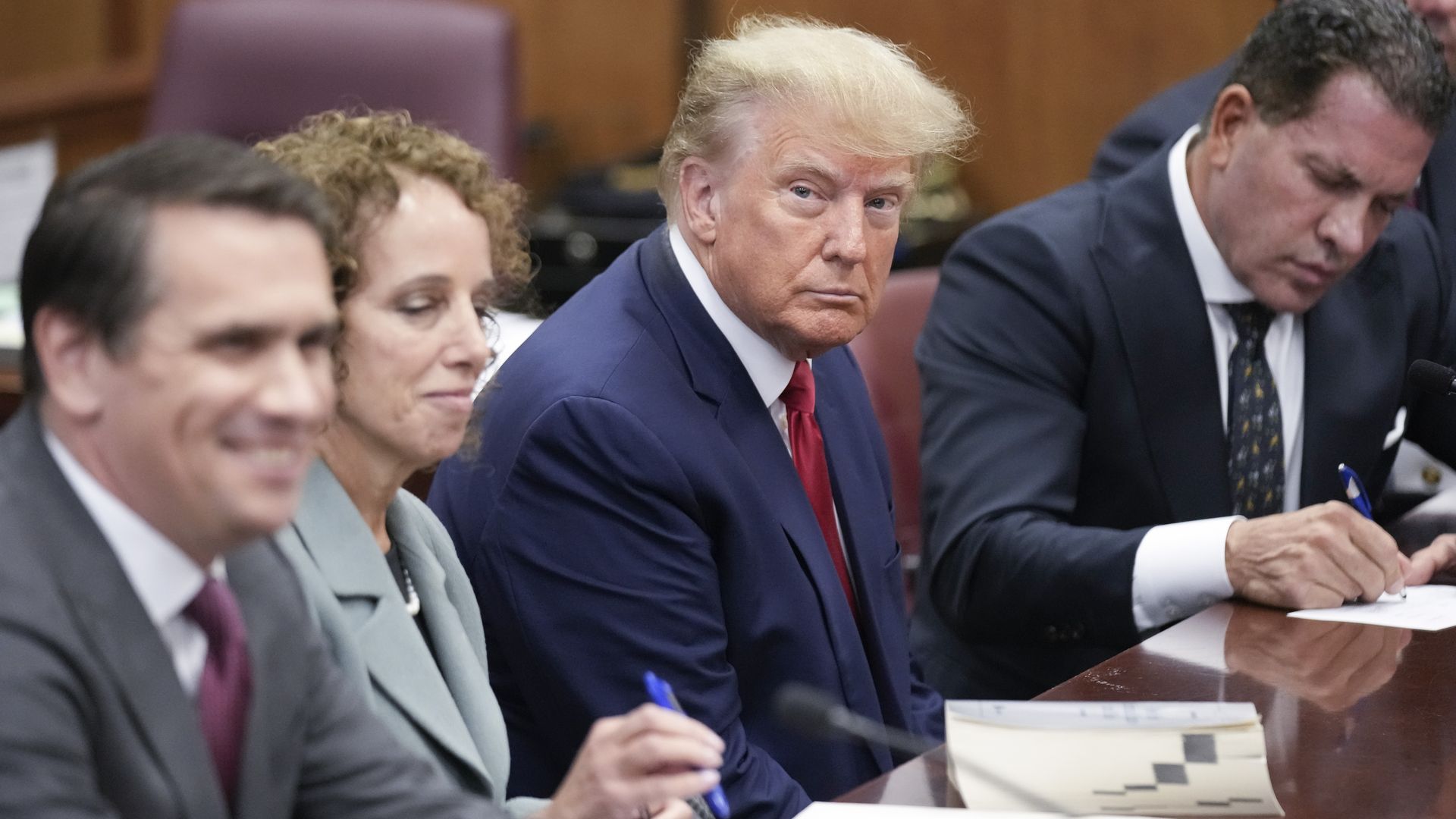 Former President Donald Trump during his arraignment hearing at Manhattan Criminal Court on April 4 in New York City.