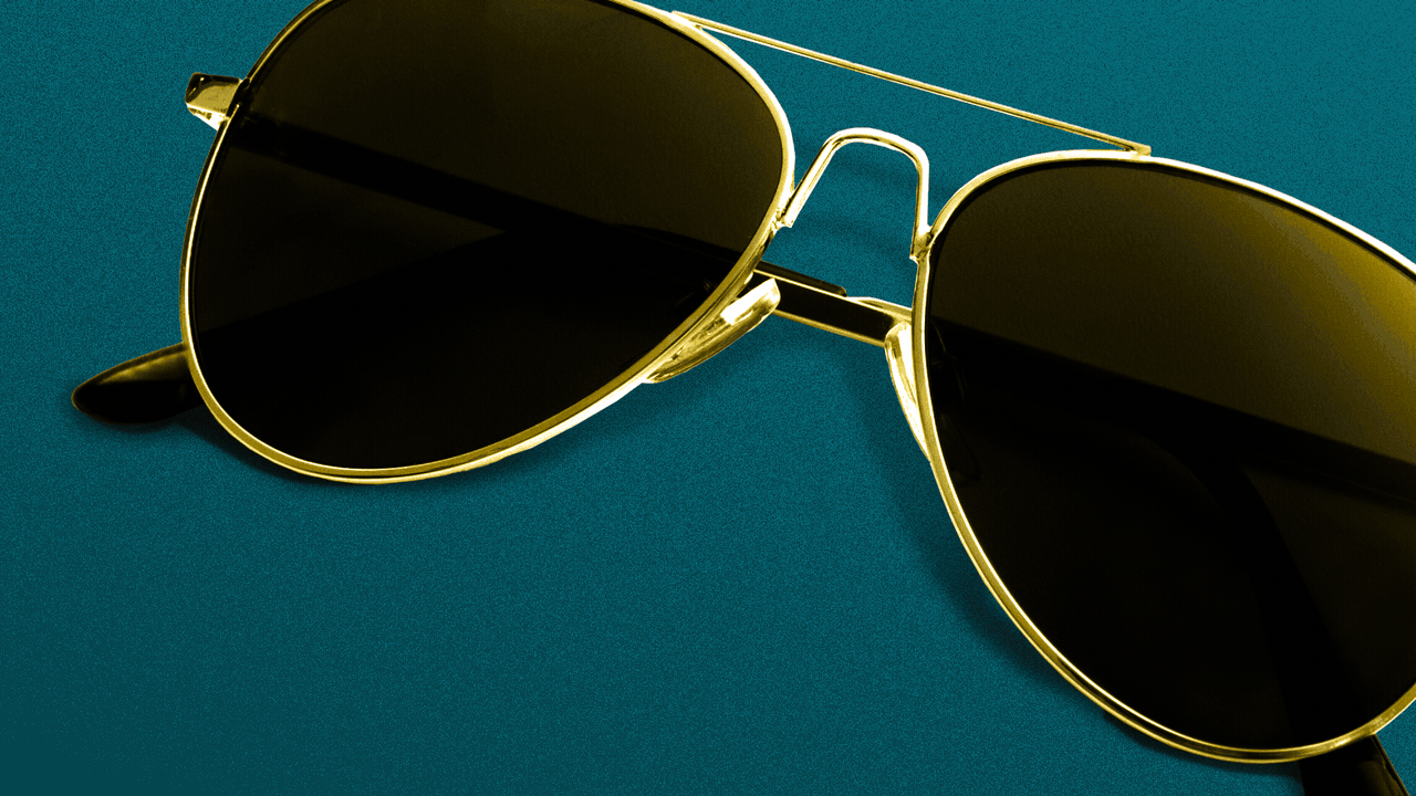 Animated illustration of aviator sunglasses with a light in the shape of the state of Pennsylvania passing over the lenses.