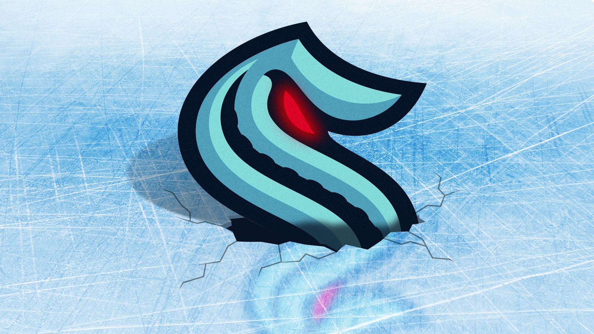 Illustration of the Seattle Kraken logo surfacing through ice