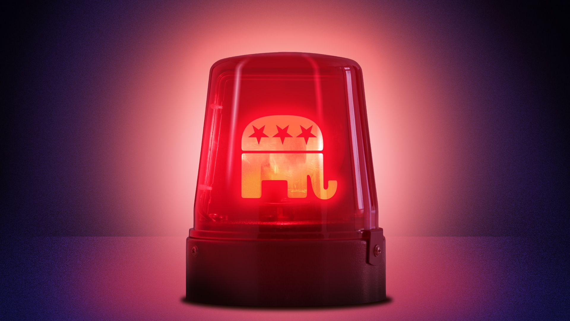 Illustration of a big red alarm light with the Republican logo in the center