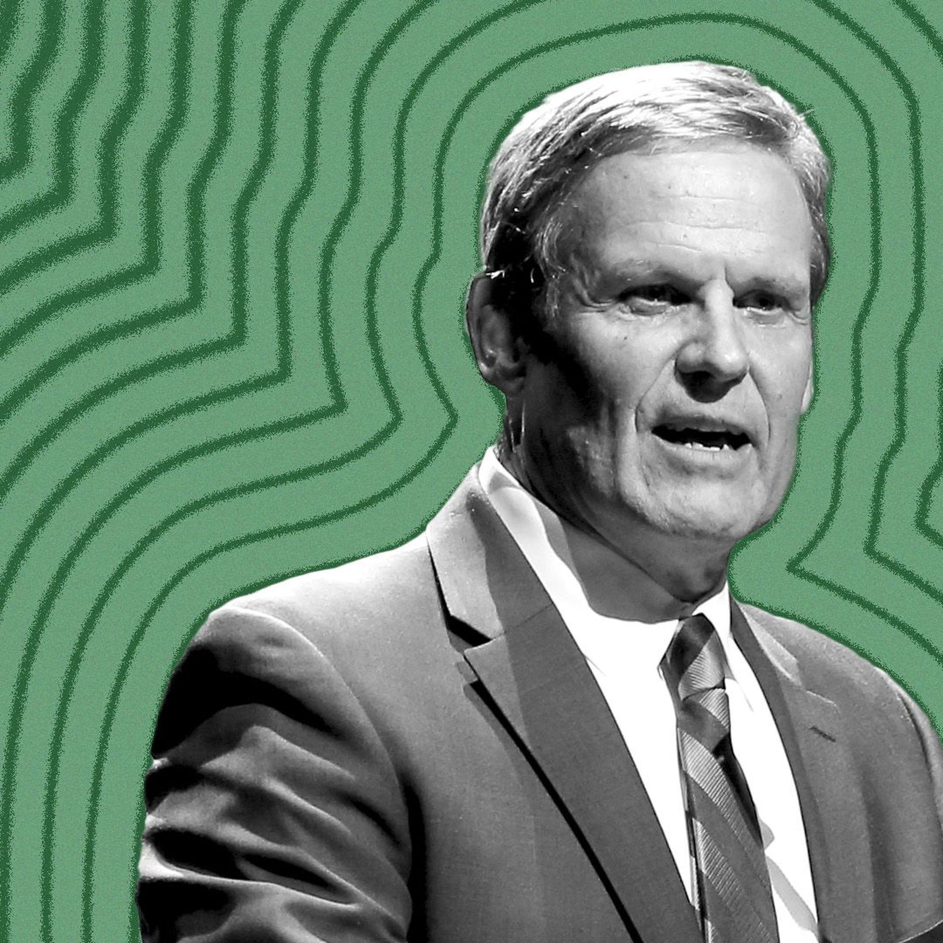Photo illustration of Tennessee Governor Bill Lee with lines radiating from him.
