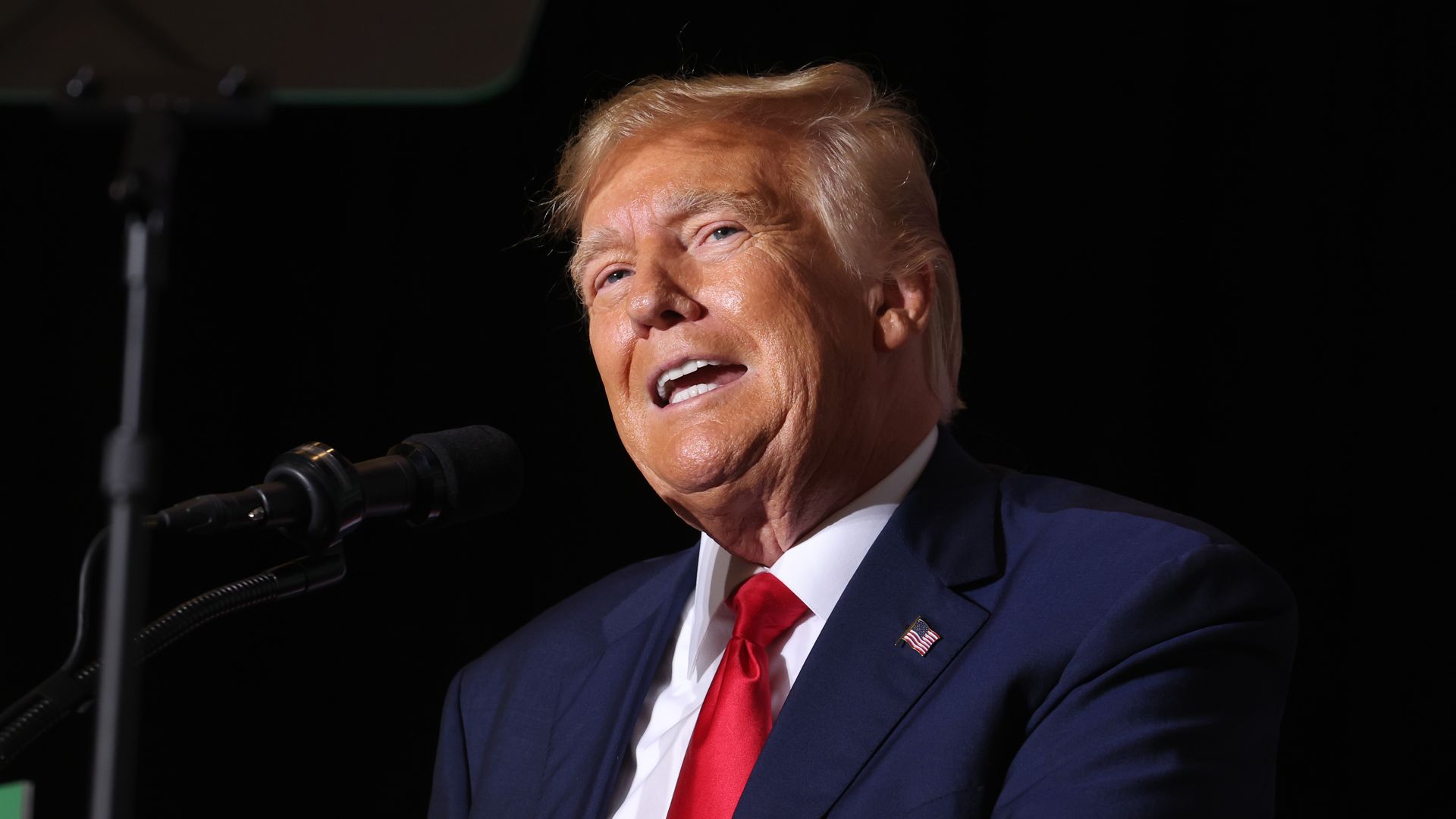 Former U.S. President Donald Trump speaks to supporters during a Farmers for Trump campaign event at the MidAmerica Center on July 07, 2023 in Council Bluffs, Iowa.