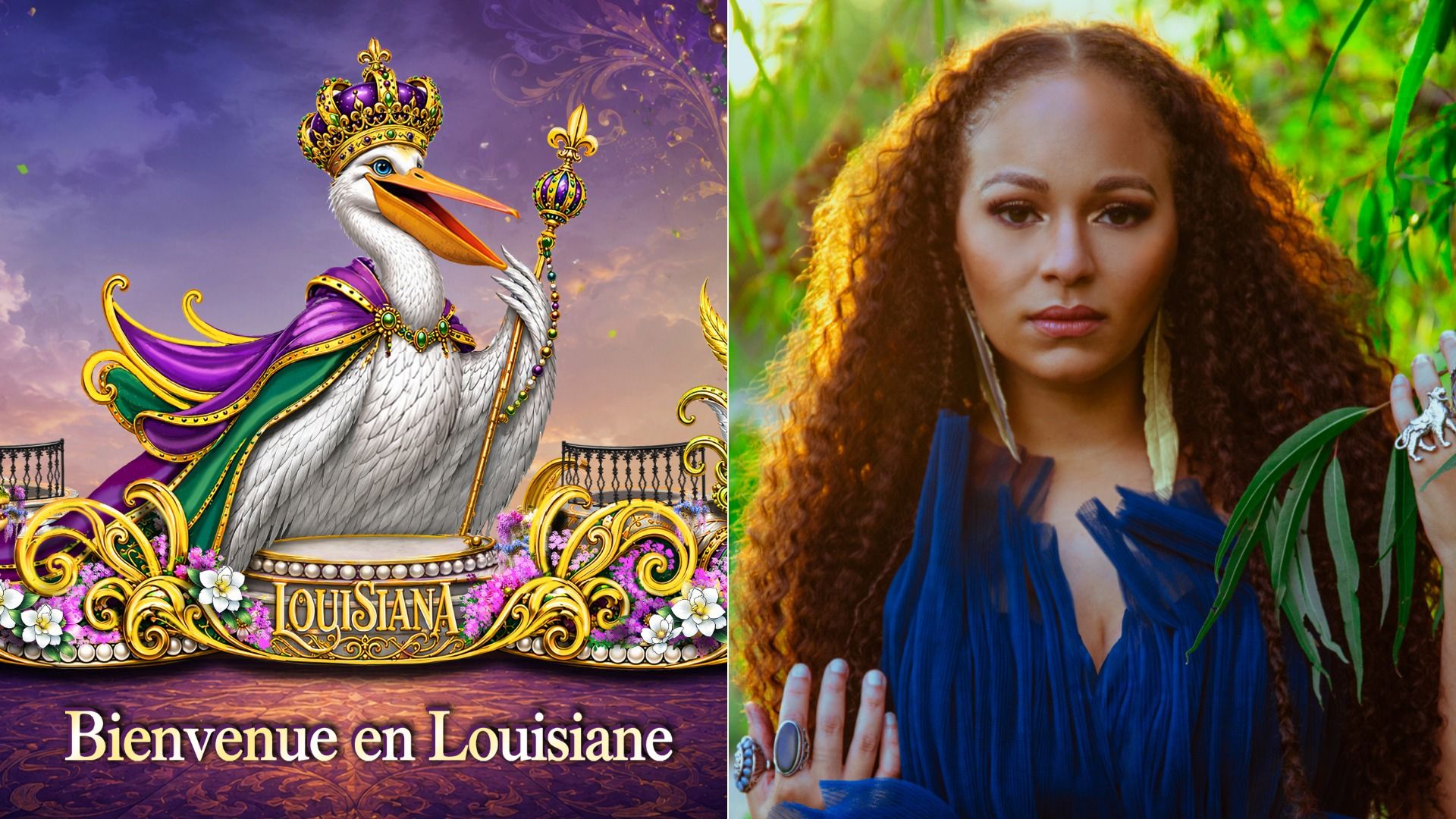 Image shows a rendering of a Rose Parade float with a pelican. On the right is a headshot of Robin Barnes in a blue top with statement earrings.