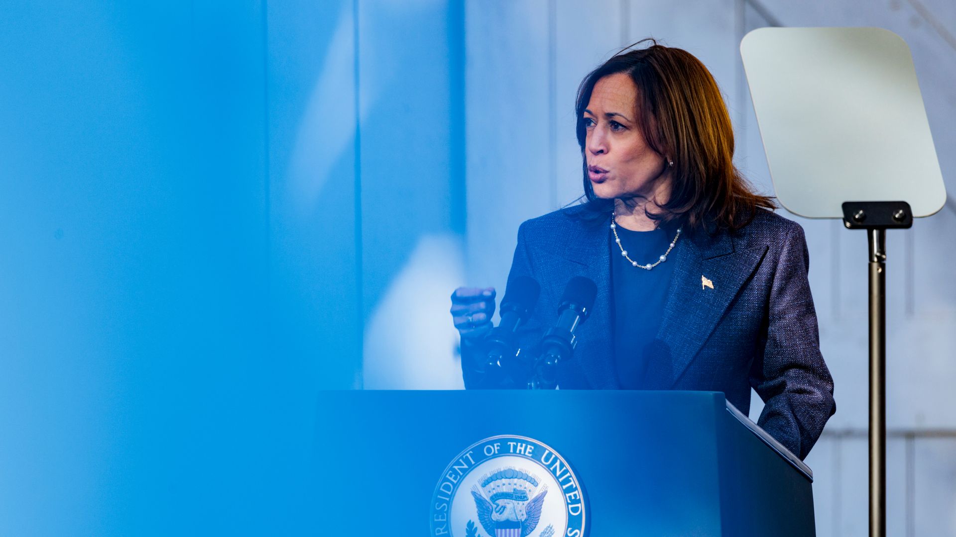 US Vice President Kamala Harris during a campaign event at Washington Crossing Historic Park in Washington Crossing, Pennsylvania, US, on Wednesday, Oct. 16, 2024