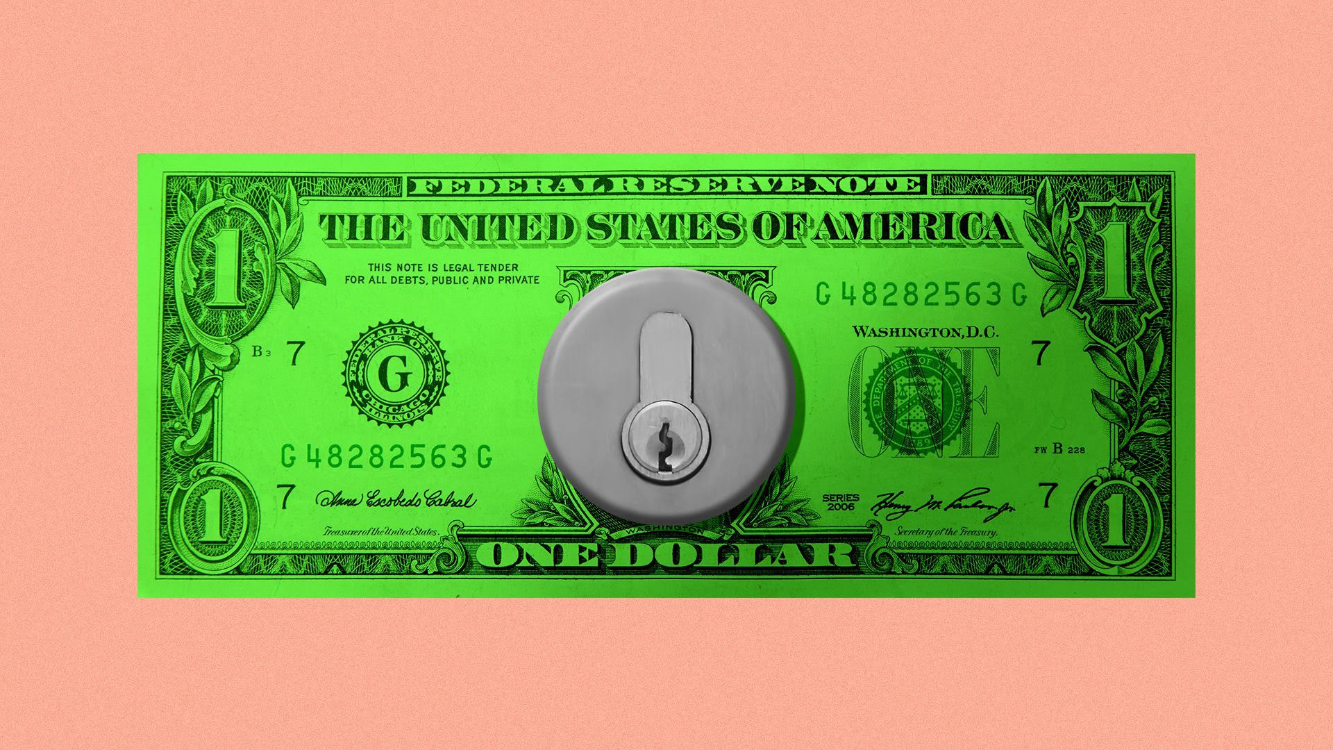 An illustration of a money sign with a keyhole in it.
