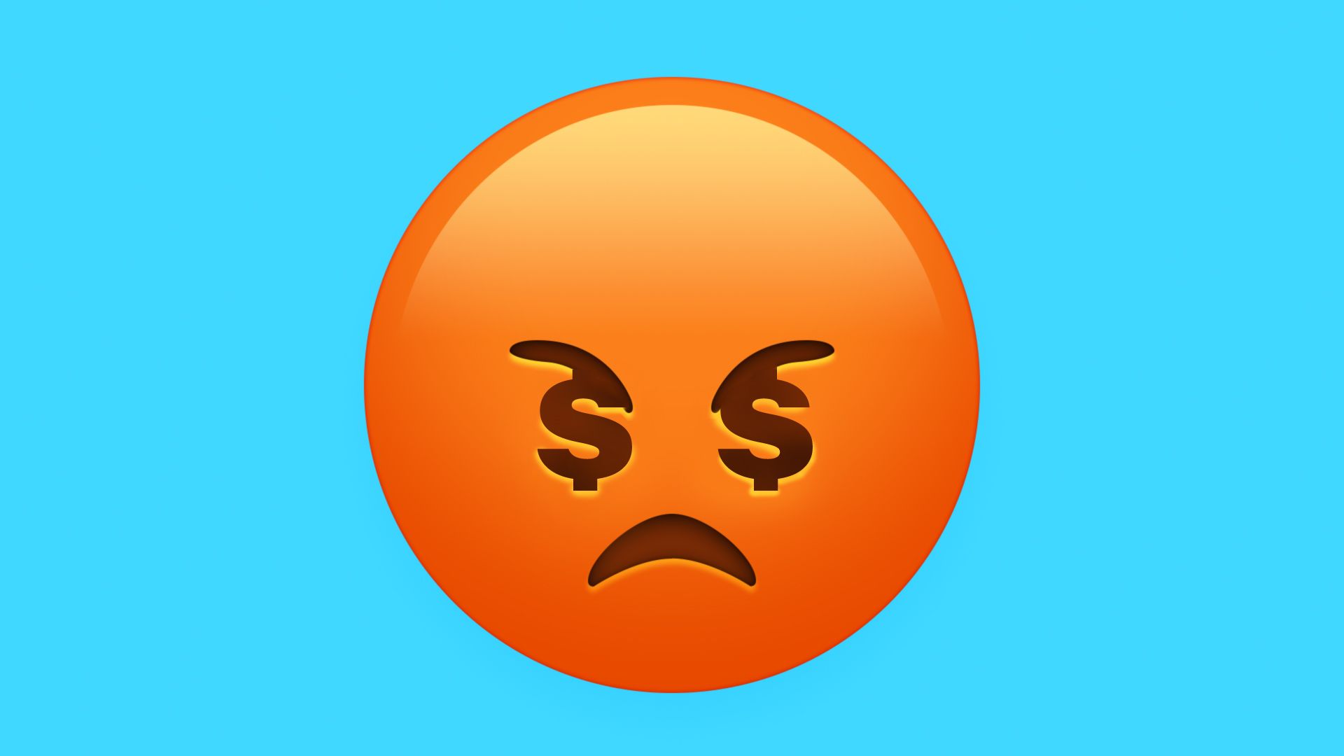 A frowning emoticon with dollar signs for eyes 