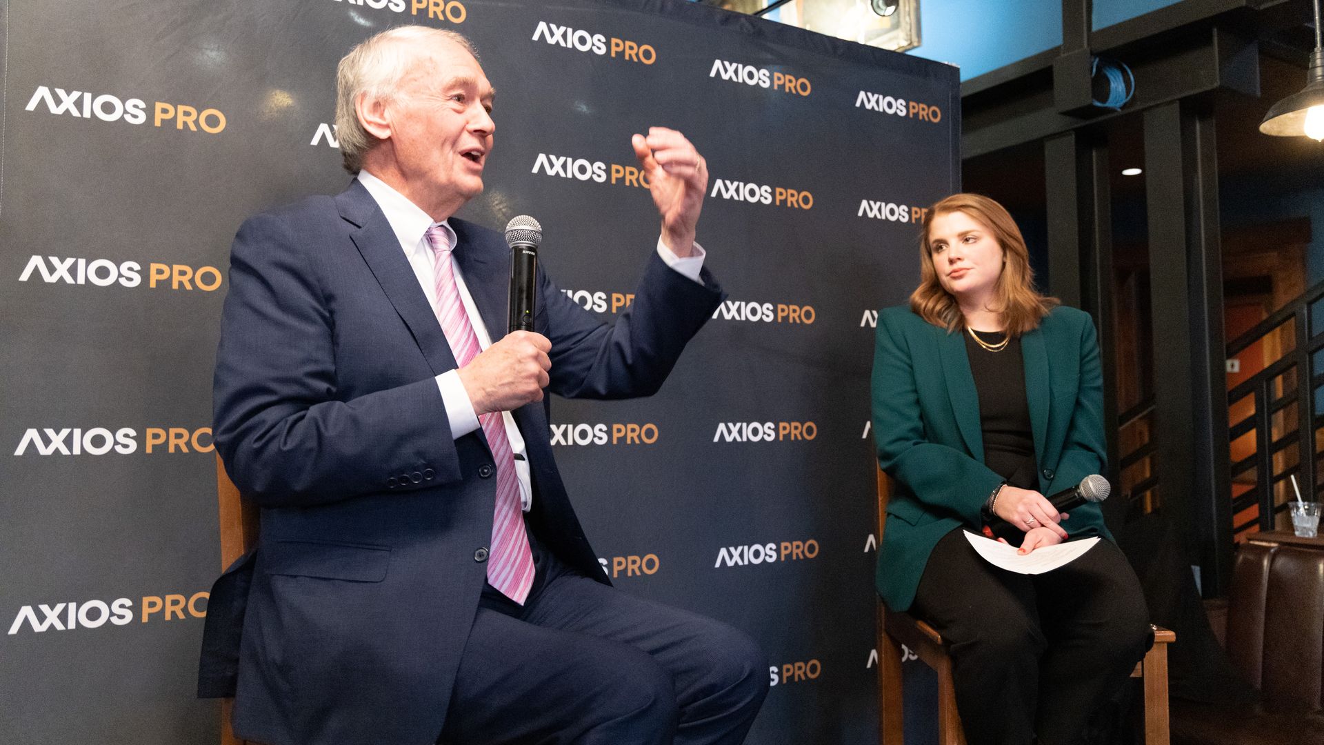 Sen. Ed Markey speaks at an Axios event with Pro Tech reporter Ashley Gold