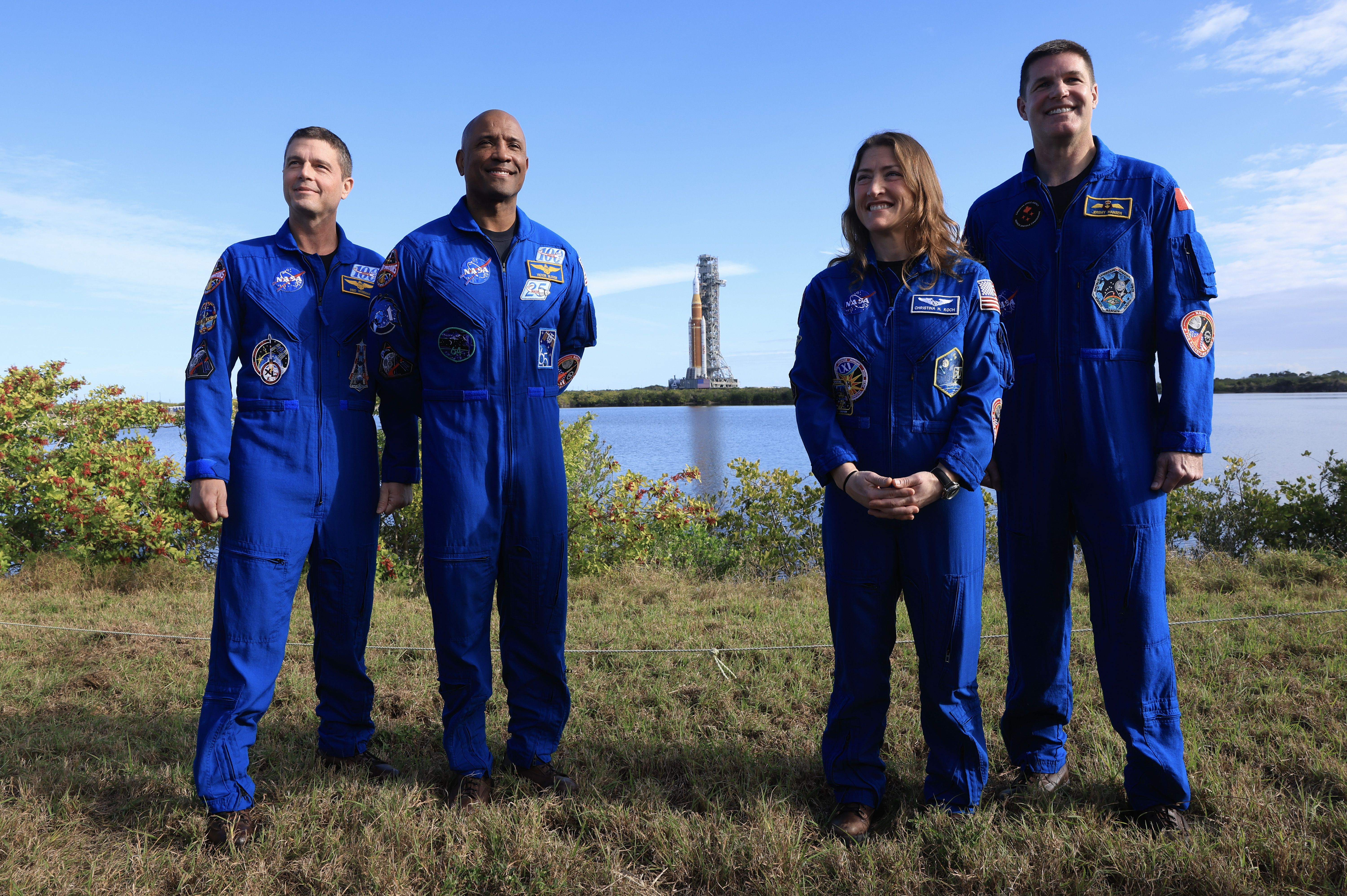 Artemis II commander Reid Wiseman, pilot Victor Glover, mission specialist Christina Koch and Jeremy Hansen. Photo: Joe Raedle/Getty Images