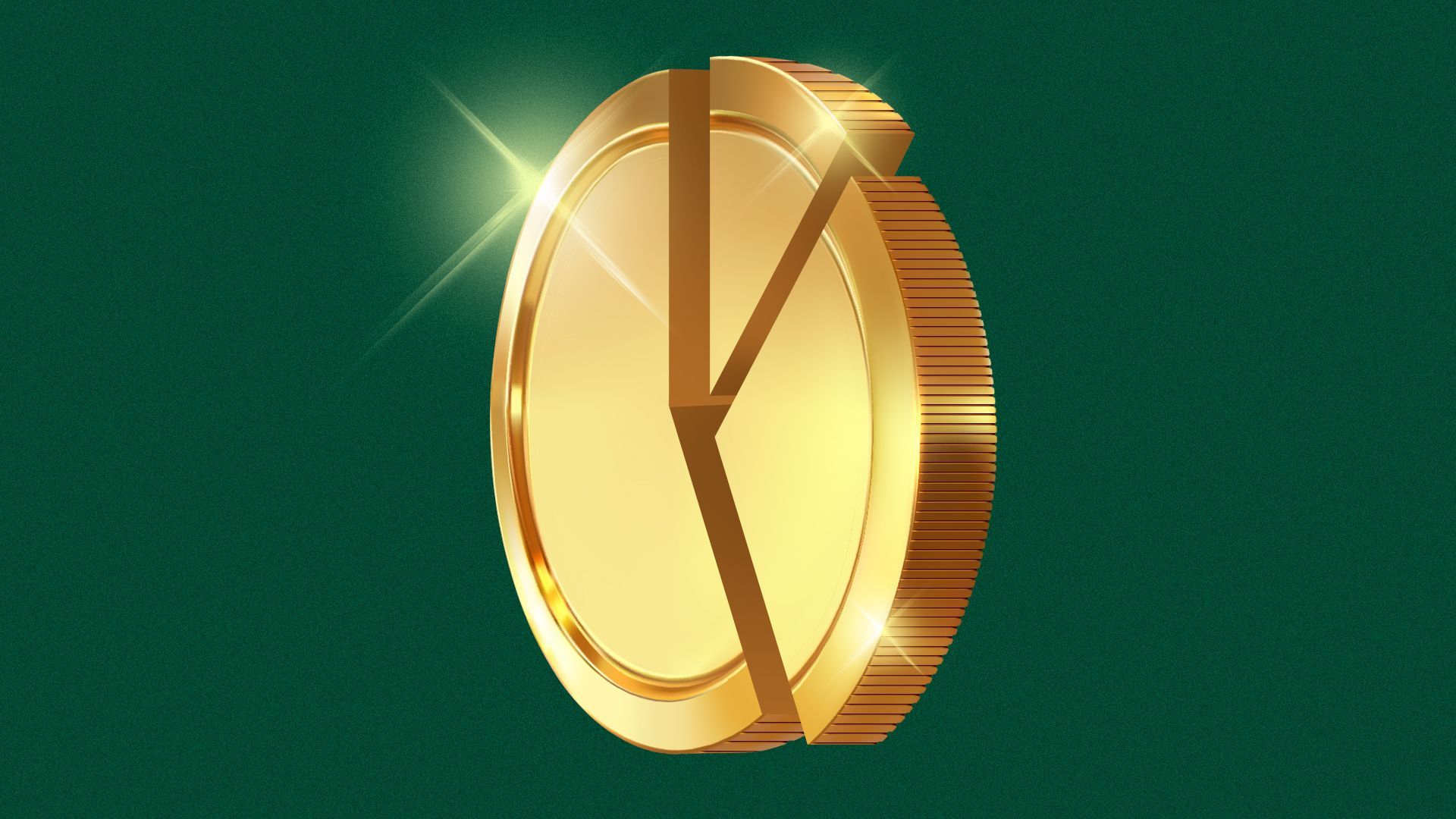 Illustration of a crypto coin split up as a pie chart. 