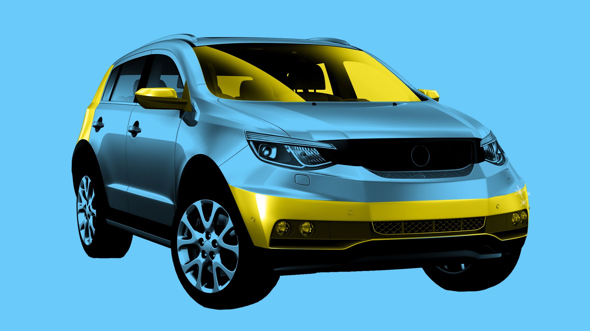 Illustration of car with sensor areas highlighted in gold