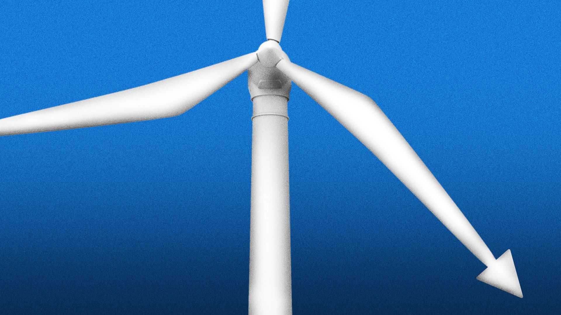 Illustration of a wind turbine with a blade shaped into a downward arrow.