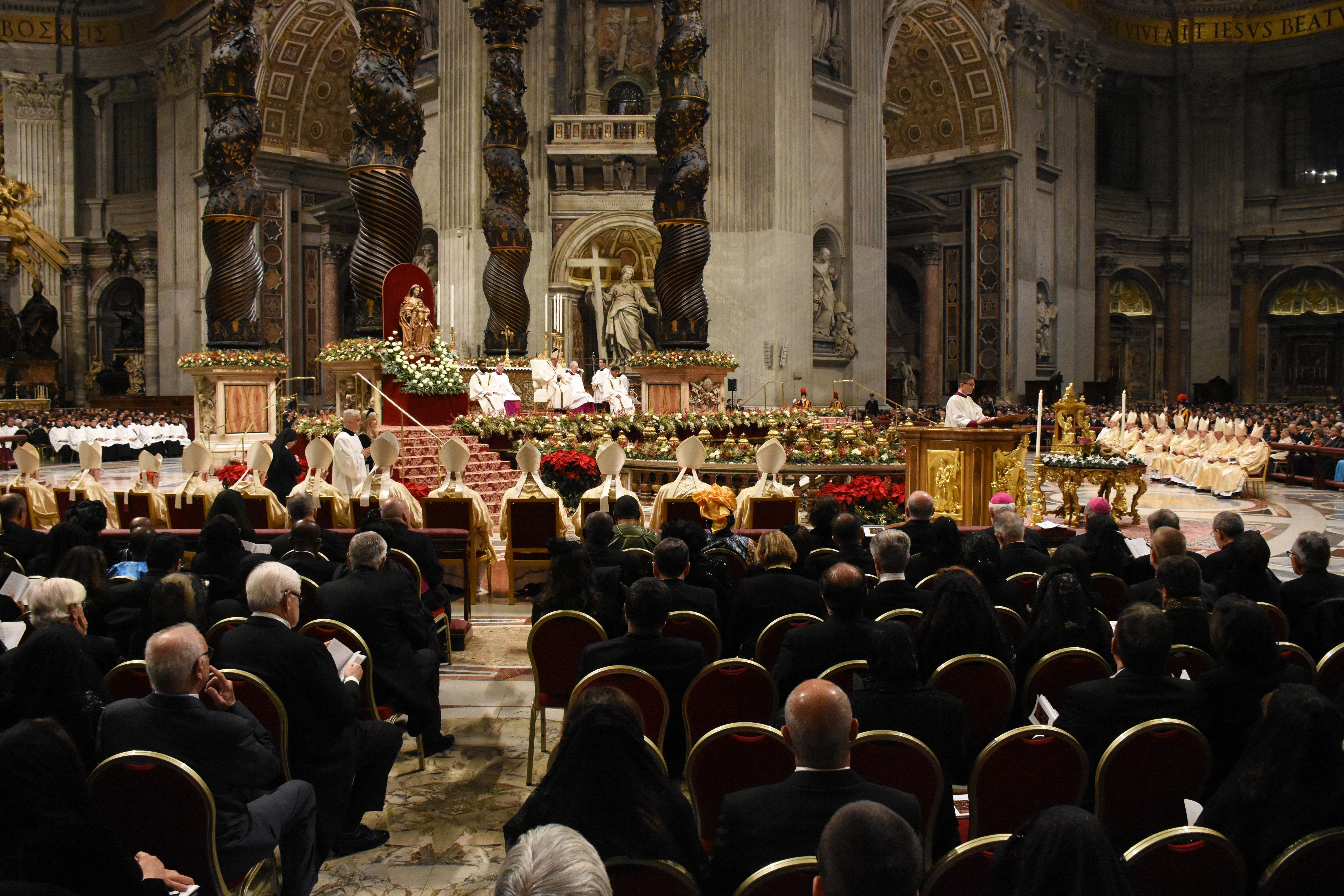 Pope Francis leads a mass on Christmas eve marking the birth of Jesus Christ on December 24, 2019, at St Peter's basilica in Vatican City, Vatican.