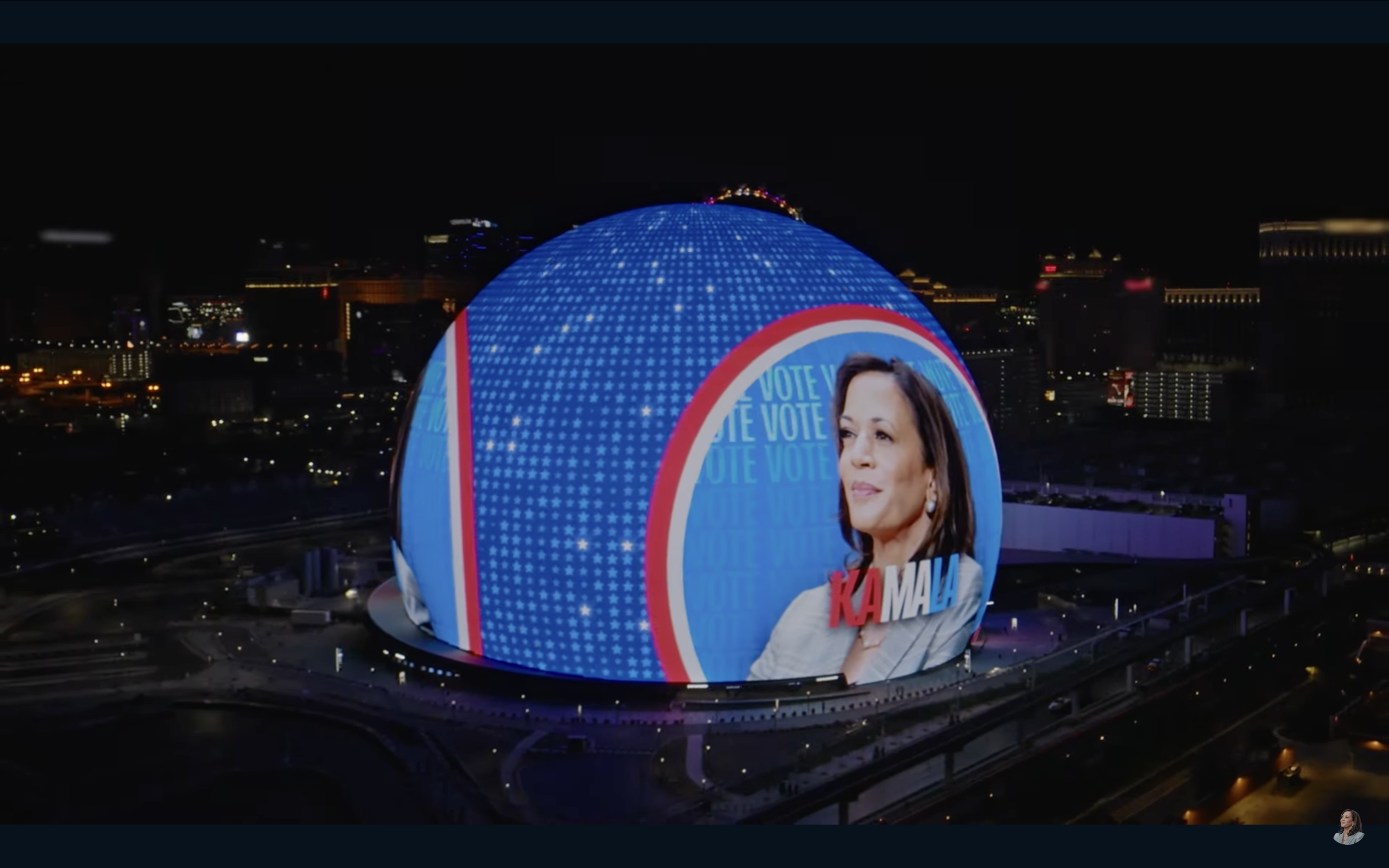 Screenshot of Harris ad on the Las Vegas Sphere