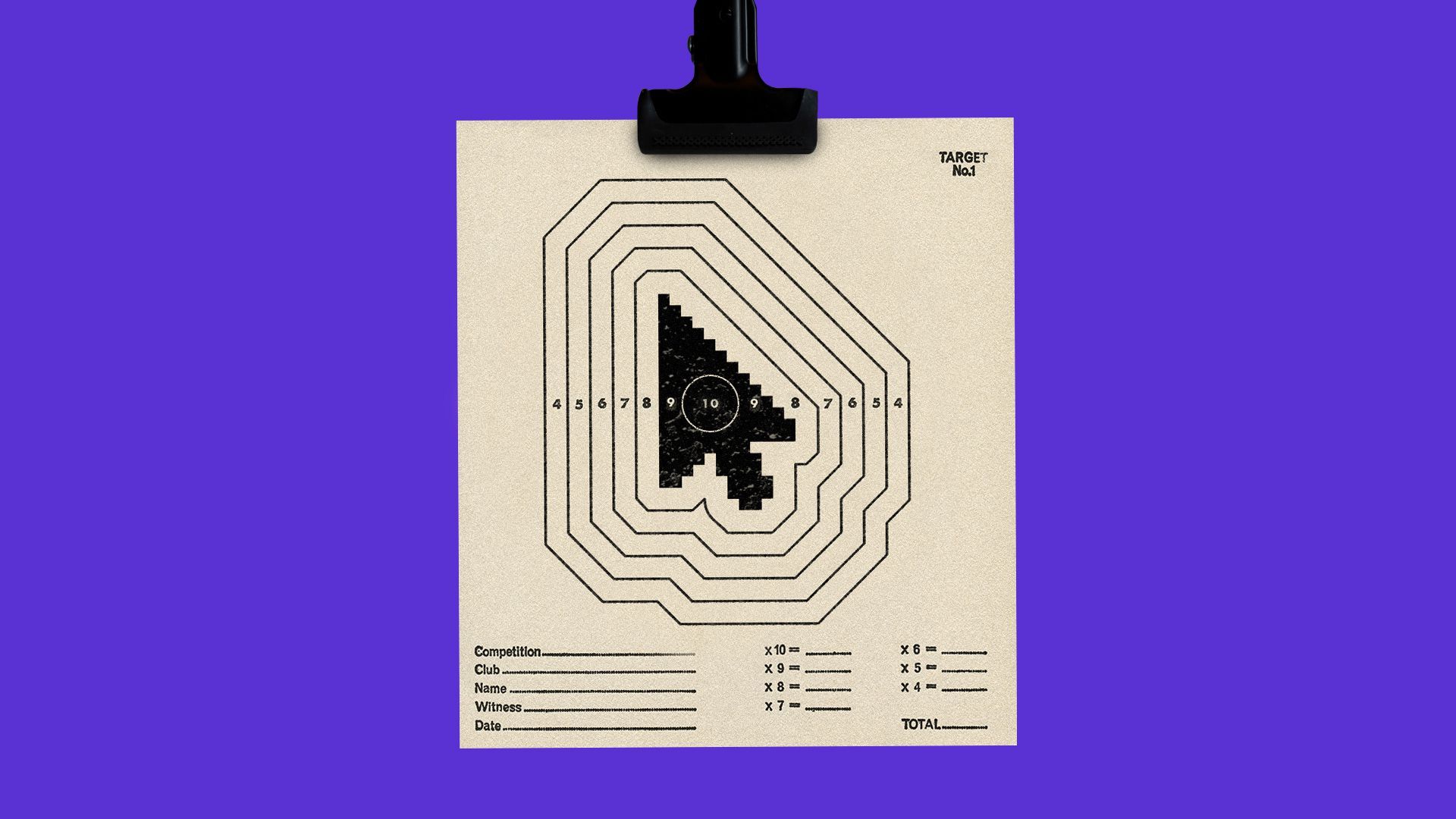 Illustration of a target paper with a cursor on it. 