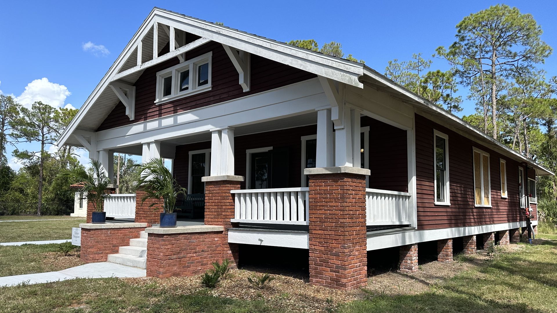 A restored bungalow propped up on bricks