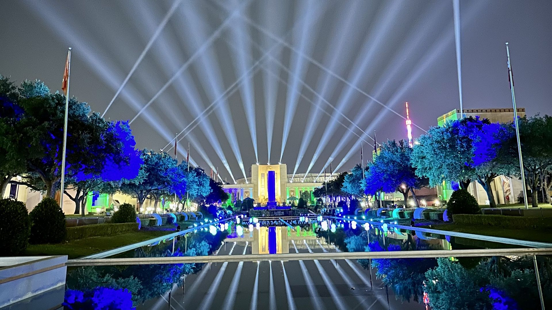 A photo of a light show at the State Fair of Texas