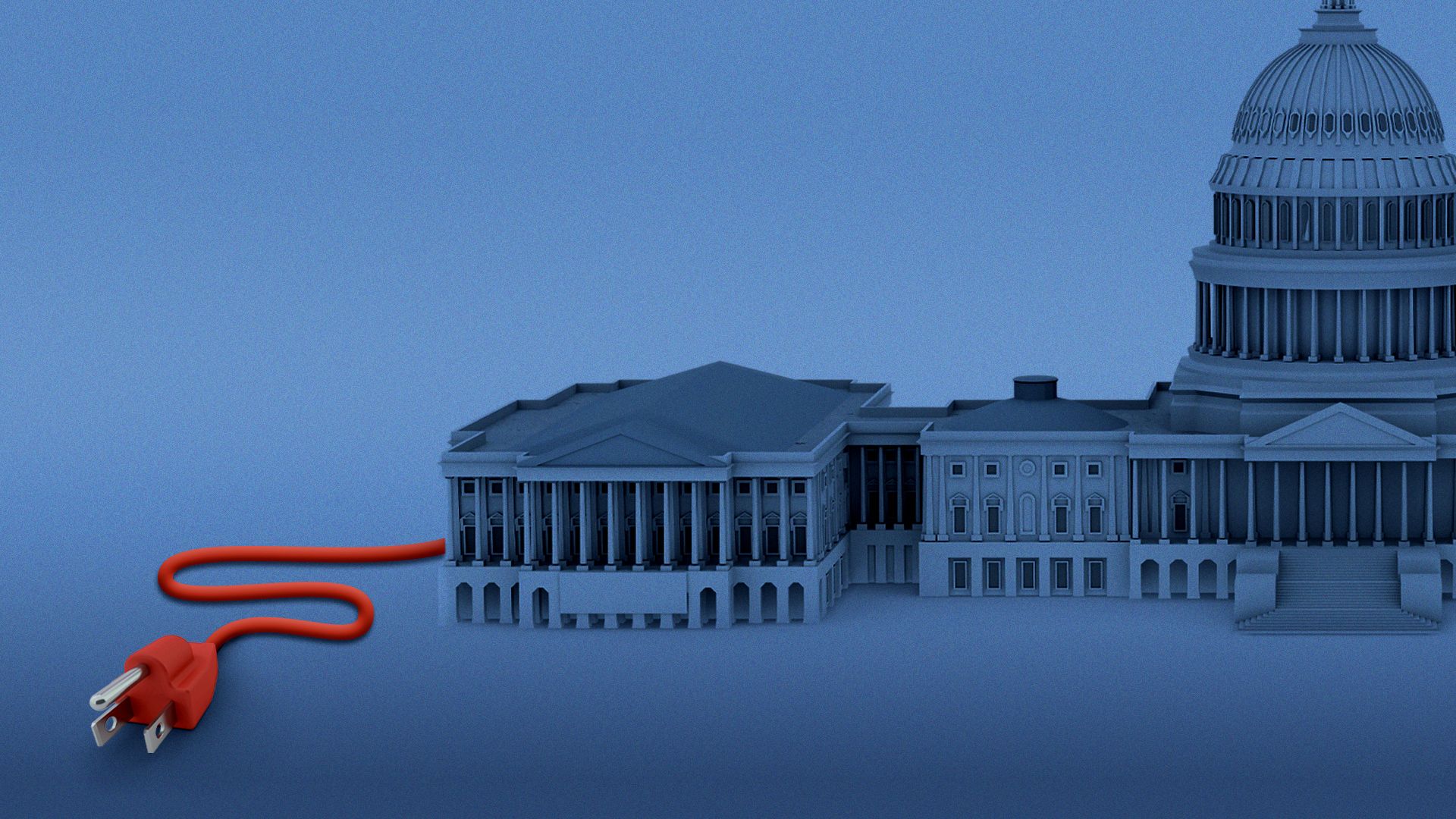 Illustration of an unplugged electrical wire connected to the US Capitol building.