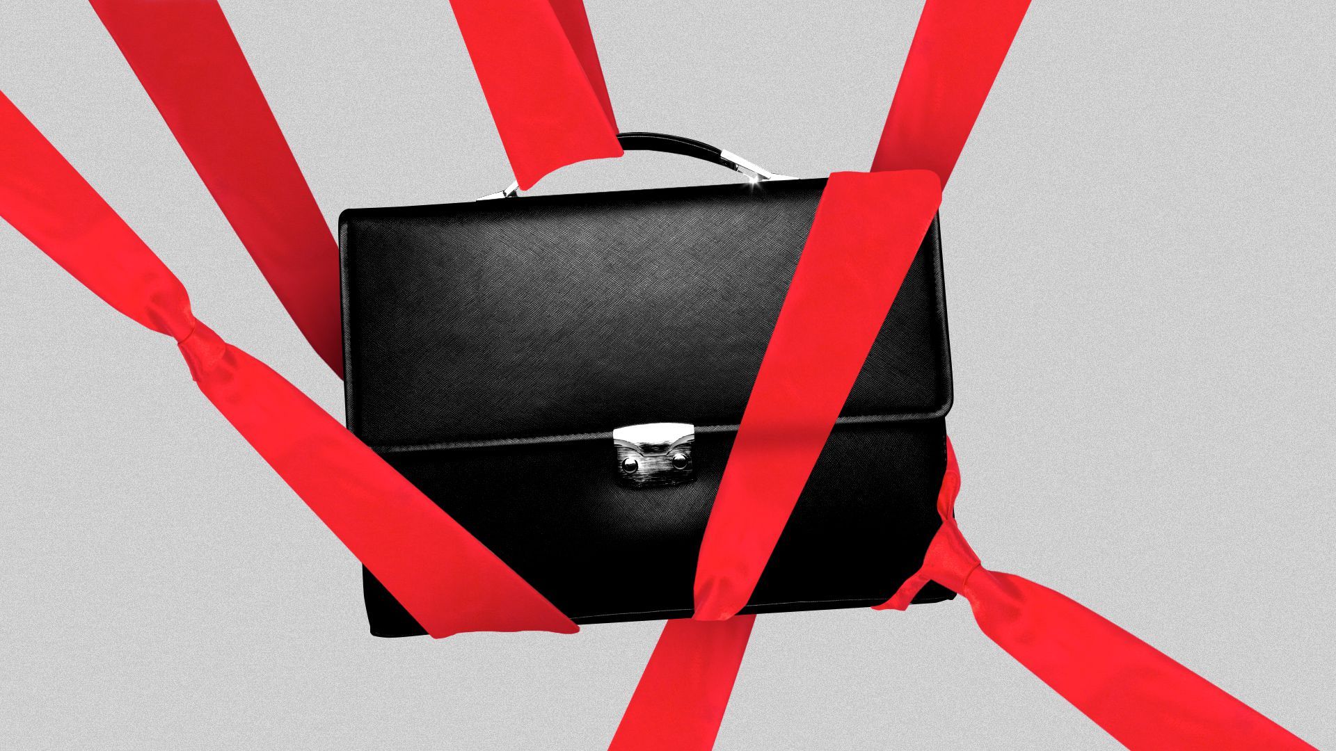Illustration of a briefcase suspended in midair by red ties.