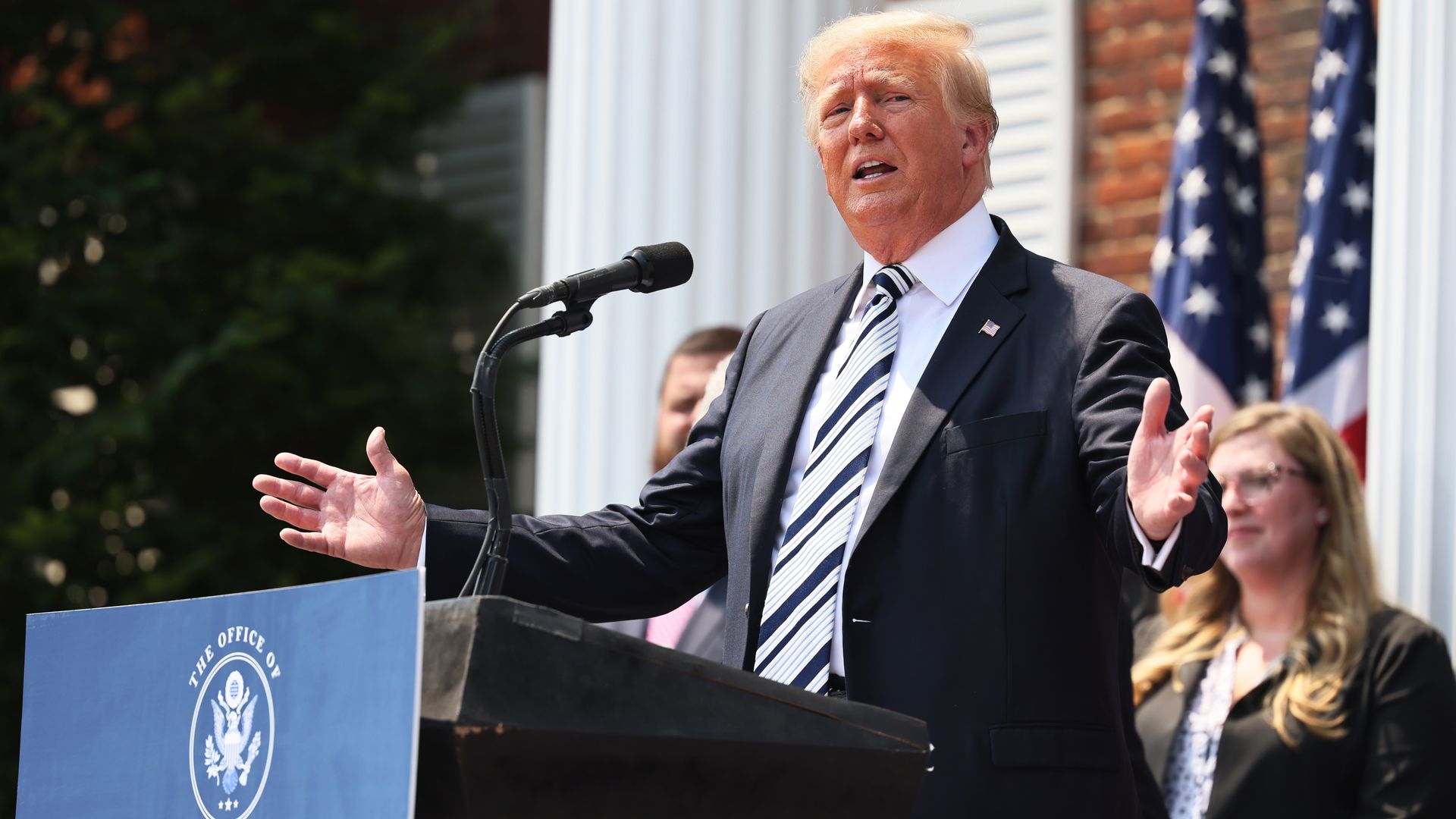 Former U.S. President Donald Trump speaks during a press conference.
