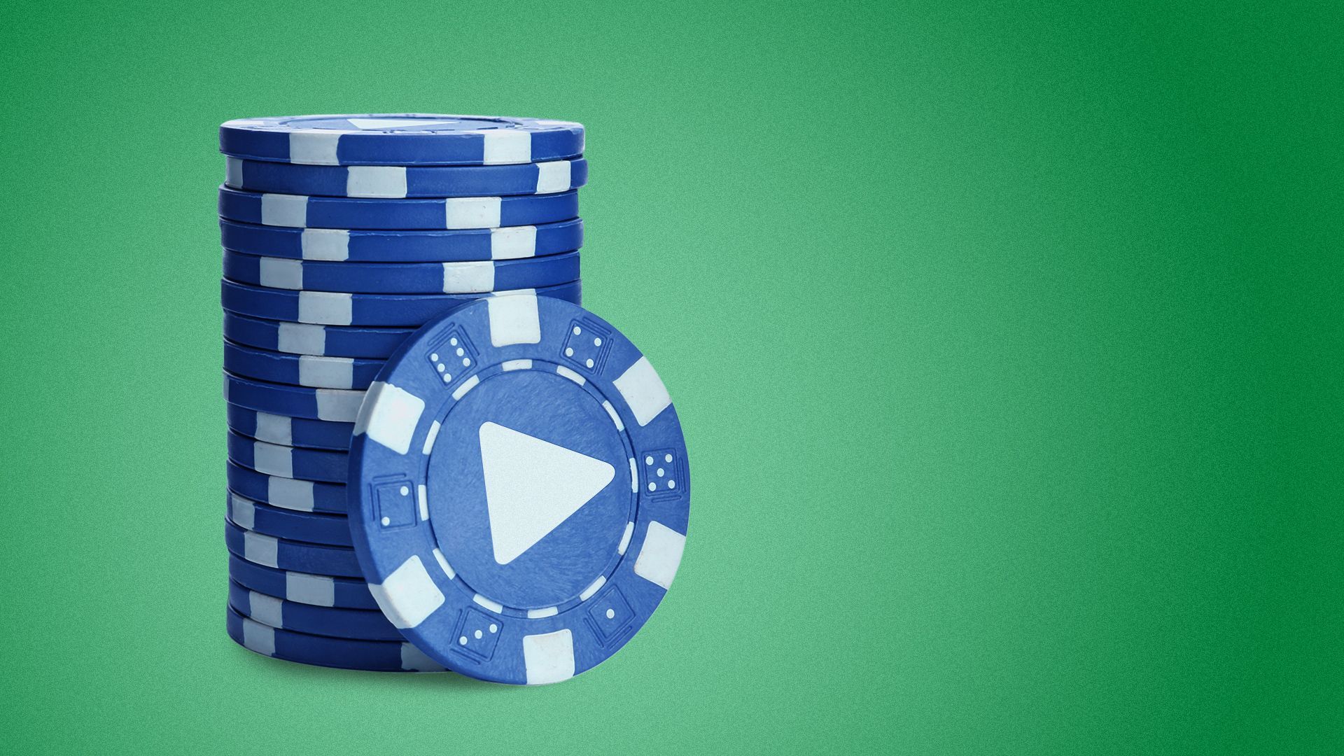 Illustration of a stack of gambling chips with a play button in the center. 