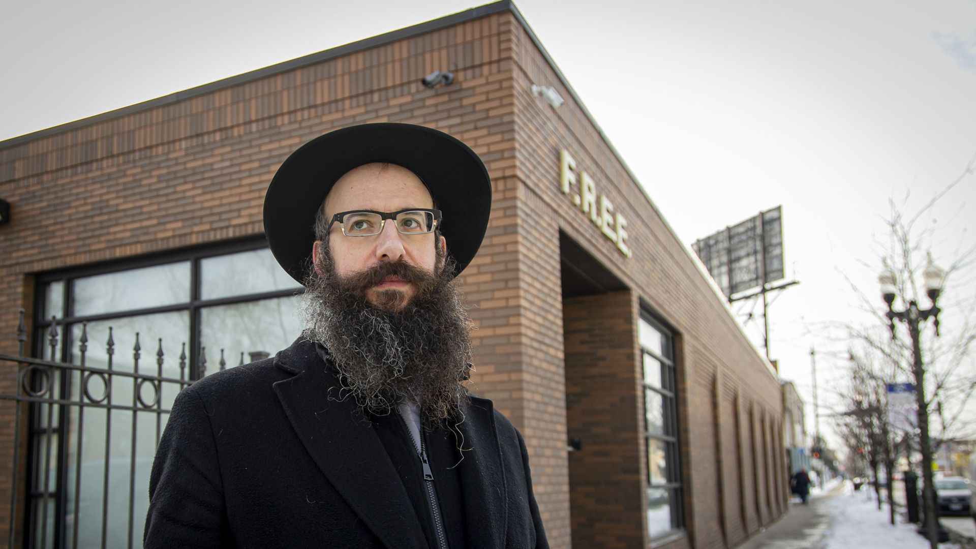 Rabbi Levi Notik outside F.R.E.E. synagogue in Chicago's West Rogers Park neighborhood on Monday, Jan. 31, 2022, after multiple Jewish businesses and synagogues were vandalized.