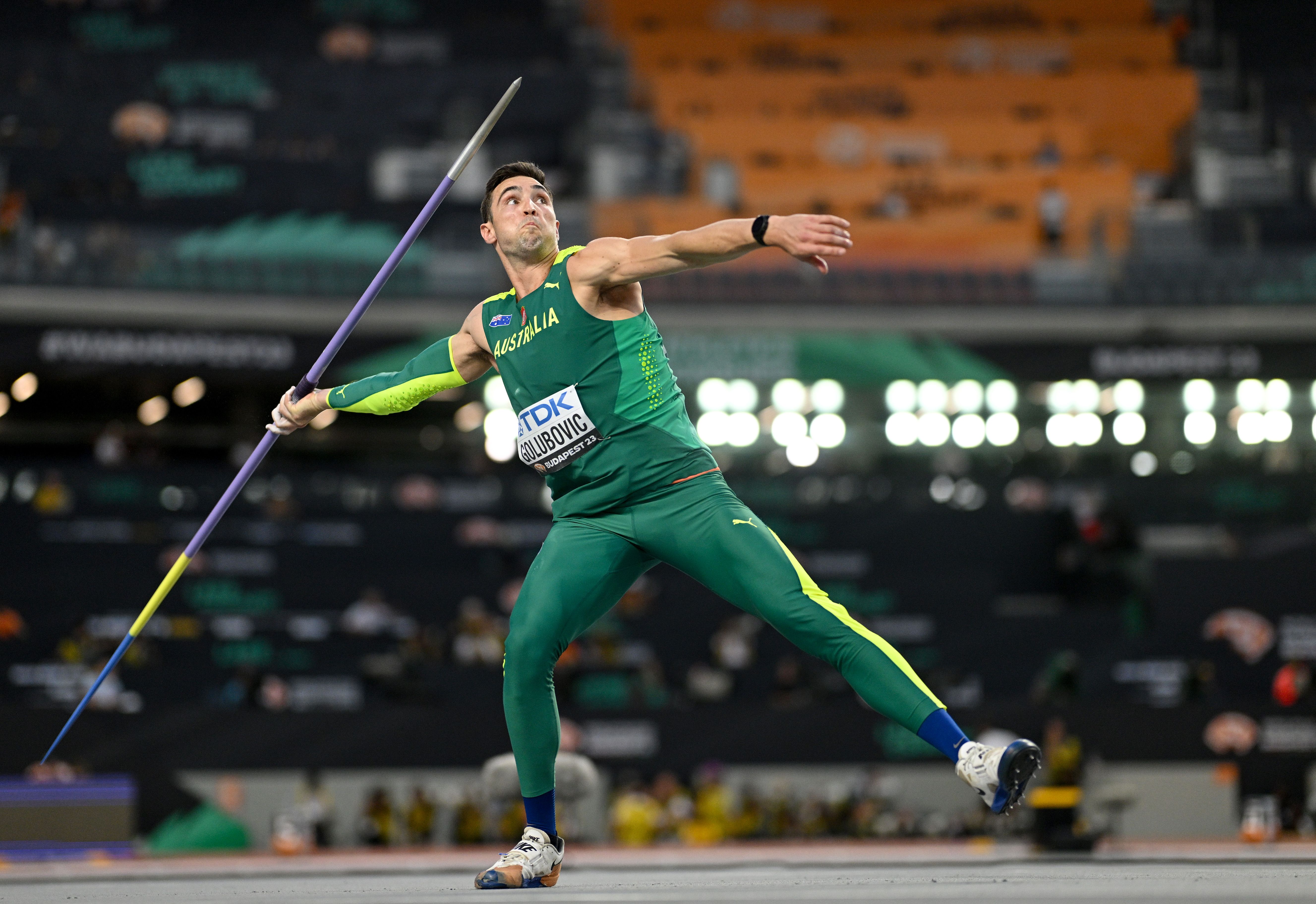 Daniel Golubovic of Team Australia competes in the Javelin Throw leg of Decathlon during day eight of the World Athletics Championships Budapest 2023 at National Athletics Centre on August 26, 2023 in Budapest, Hungary. (Photo by David Ramos/Getty Images)