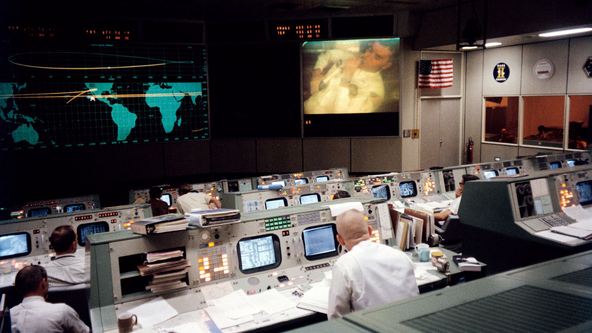 View of NASA Mission Control during the Apollo 13 mission, at the Manned Spacecraft Center in Houston