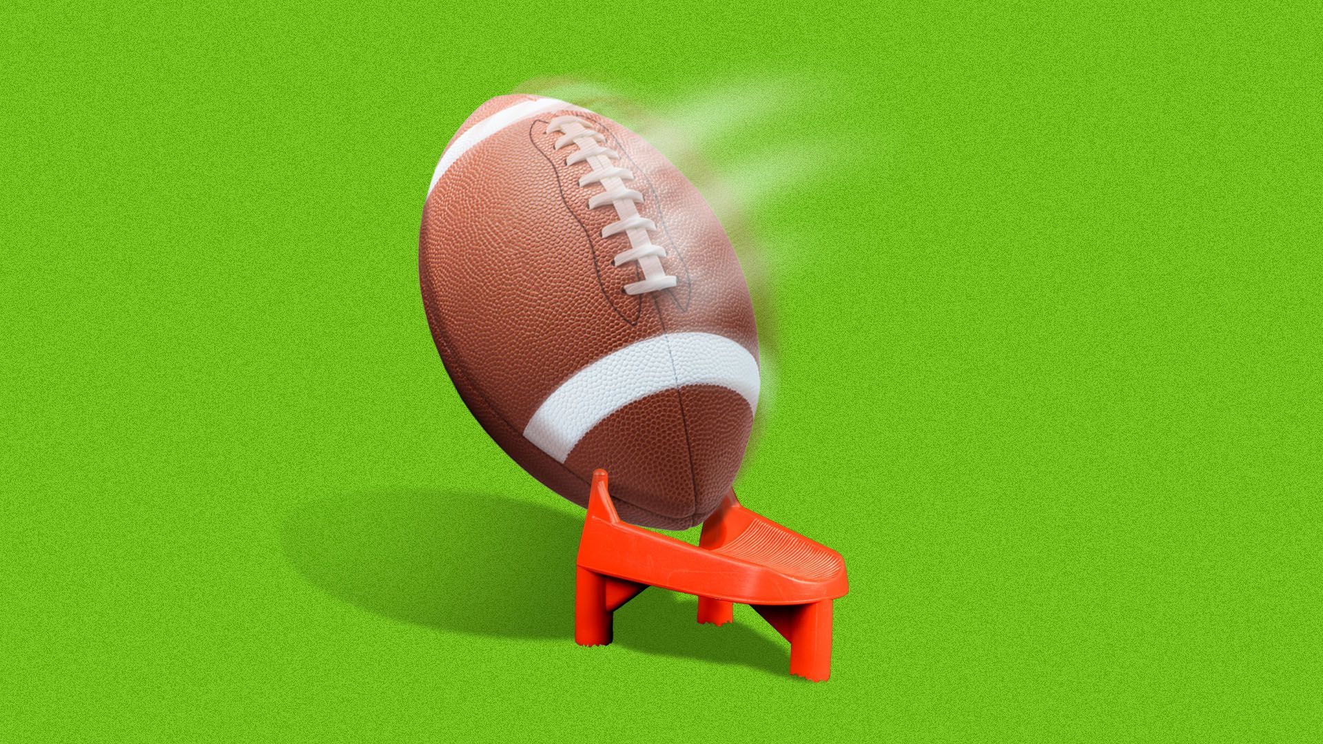 Illustration of a football about to fall over from a kicking tee