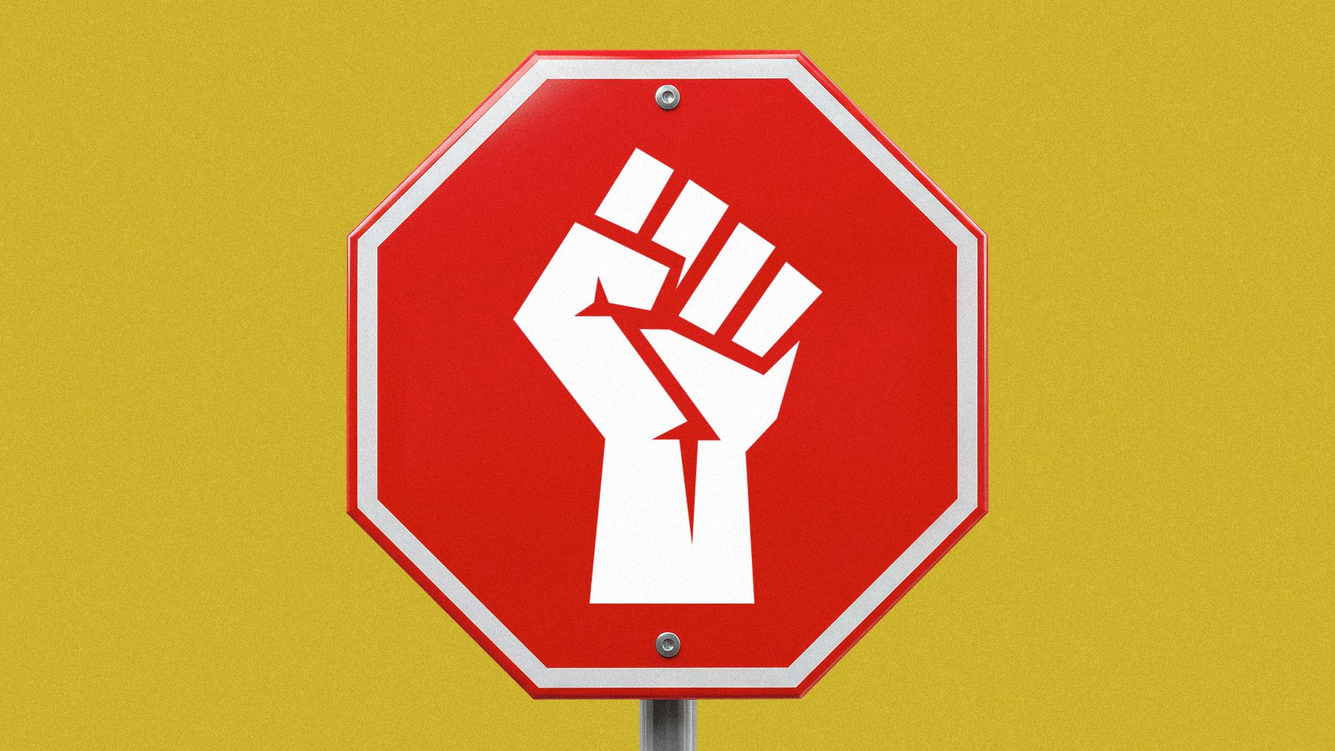 Illustration of a fist on a stop sign.