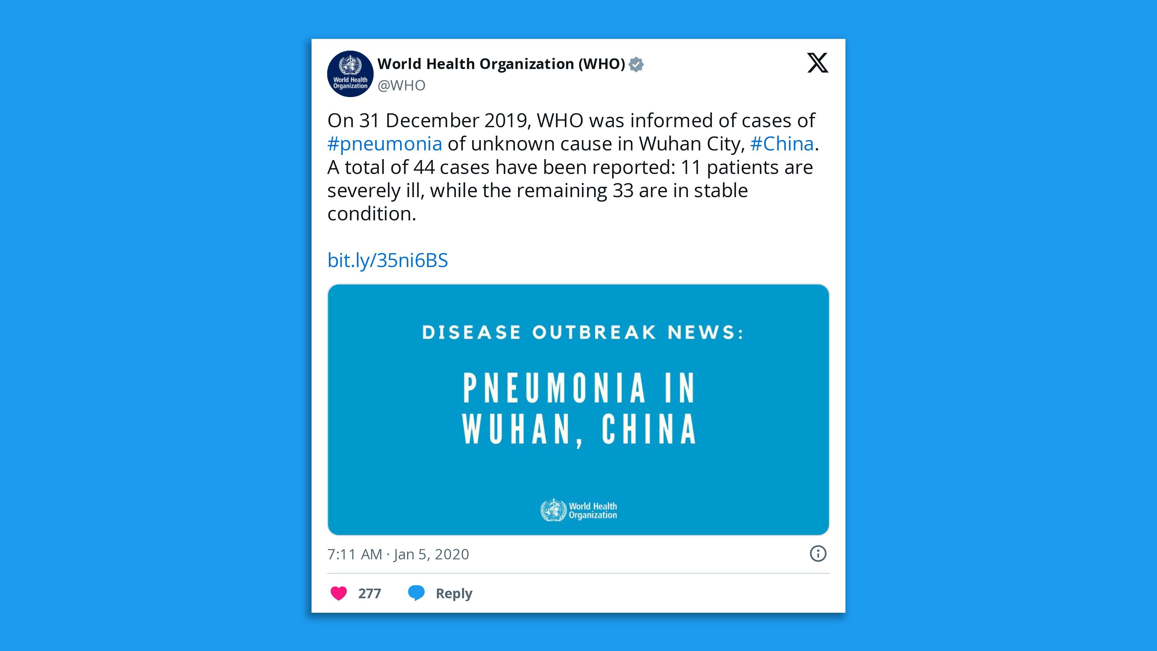 WHO tweet from January 2020.