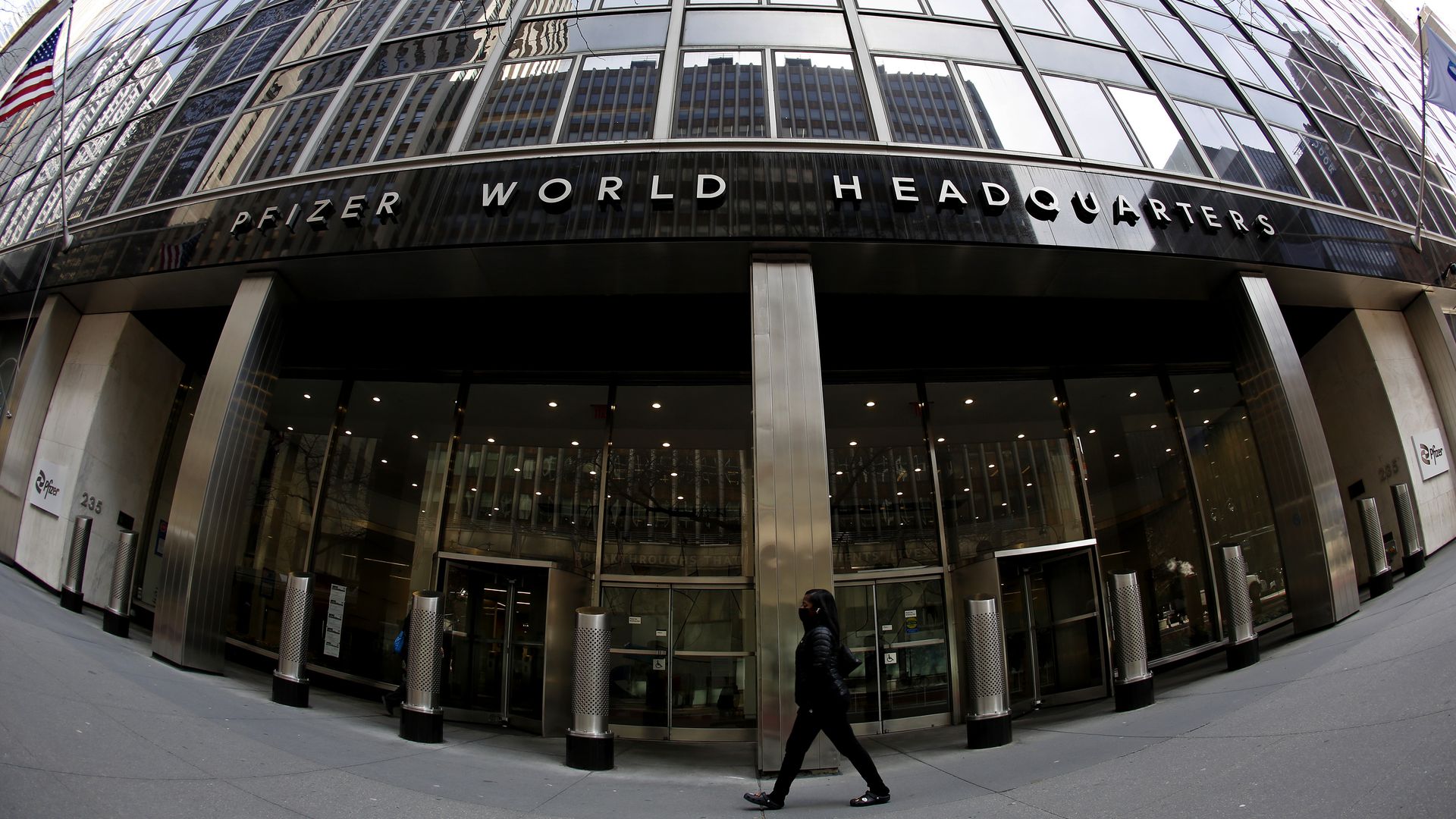 View of Pfizer World Headquarters on March 23, 2021 in New York