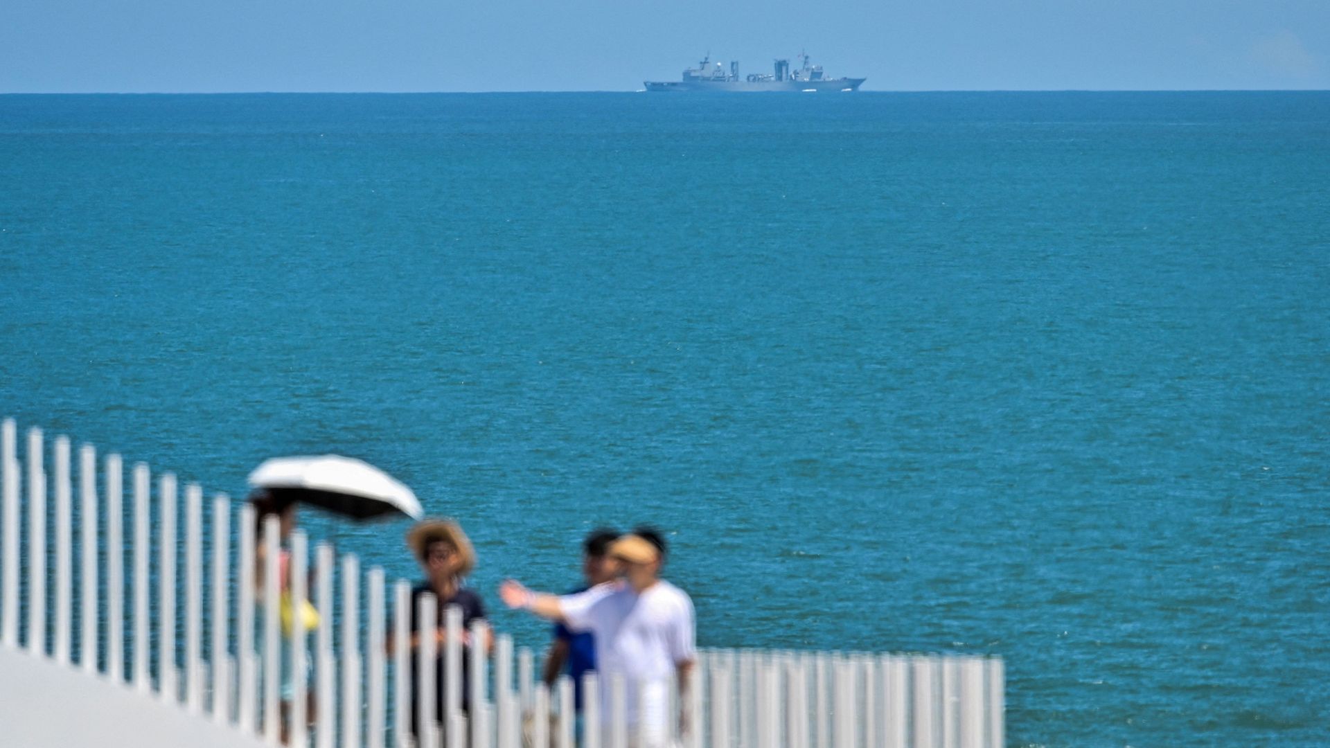 A Chinese military vessel sails off Pingtan island, one of mainland China's closest point from Taiwan, in Fujian province on August 5.