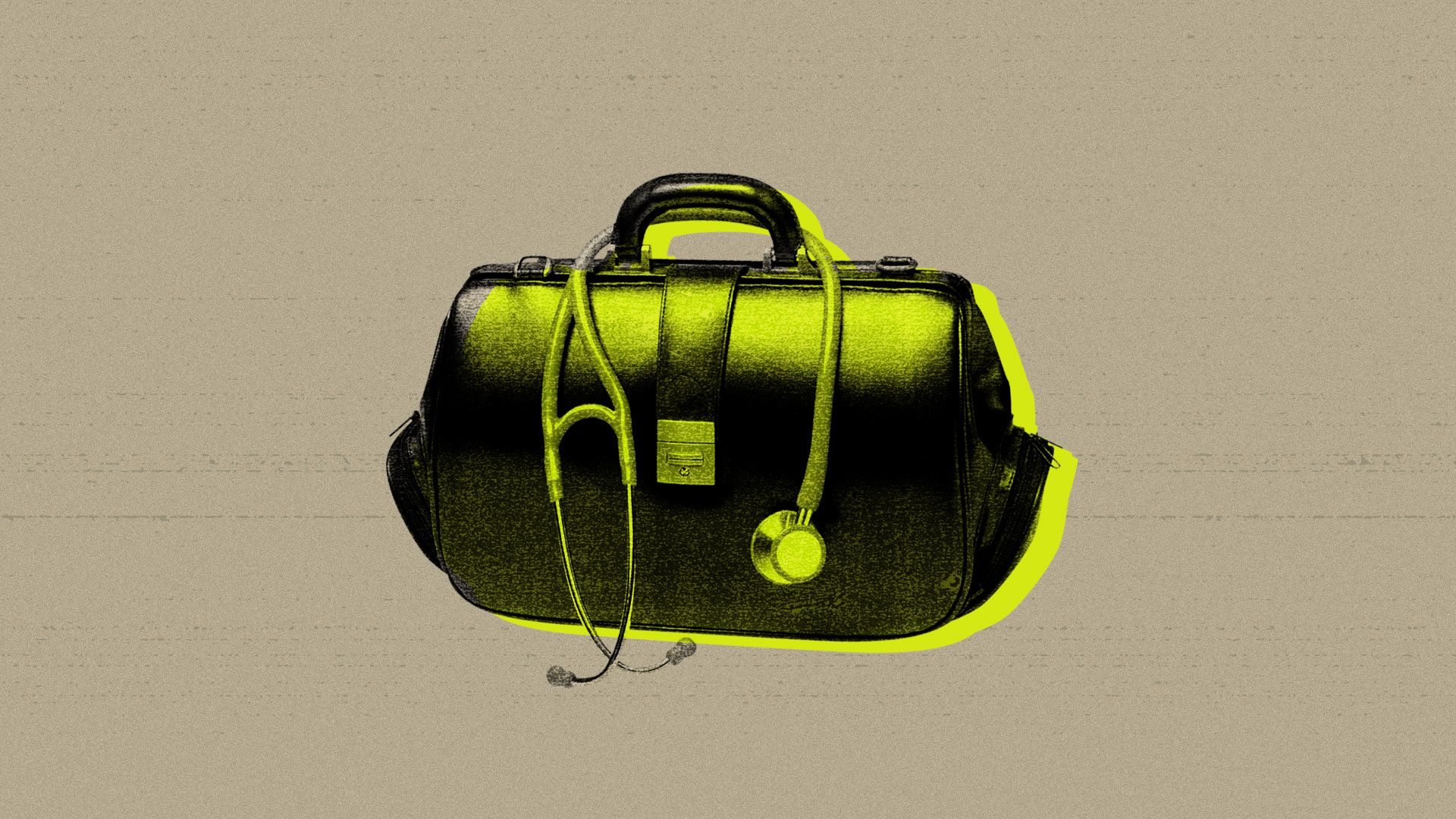 Illustrated collage of a doctor's bag.